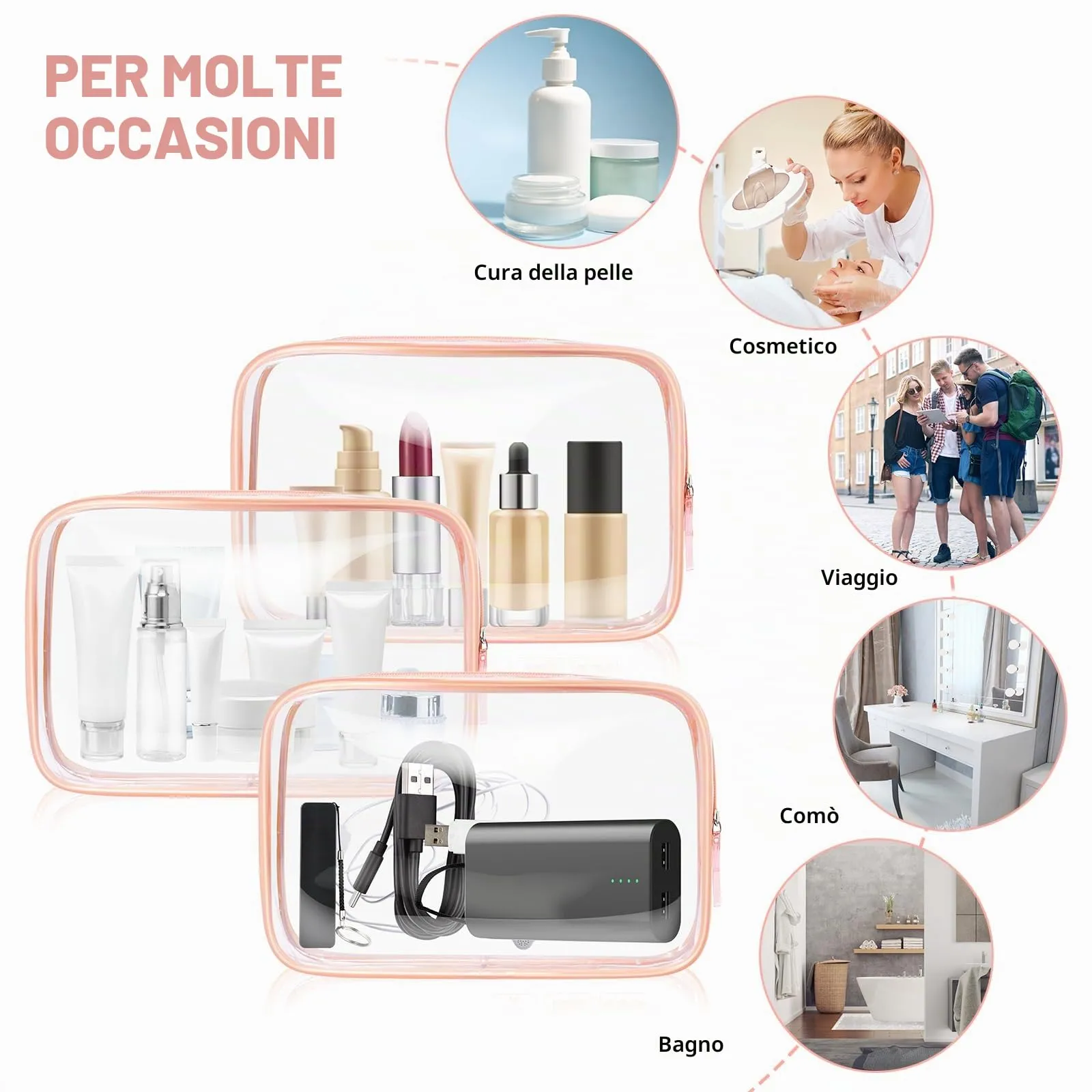 Aucuu Borsa Beauty Case Trasparente, 2 Pezzi, Borse da Viaggio Impermeabili in PVC - immagine 4