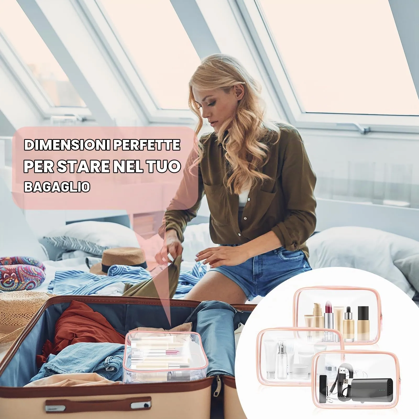 Aucuu Borsa Beauty Case Trasparente, 2 Pezzi, Borse da Viaggio Impermeabili in PVC - immagine 8