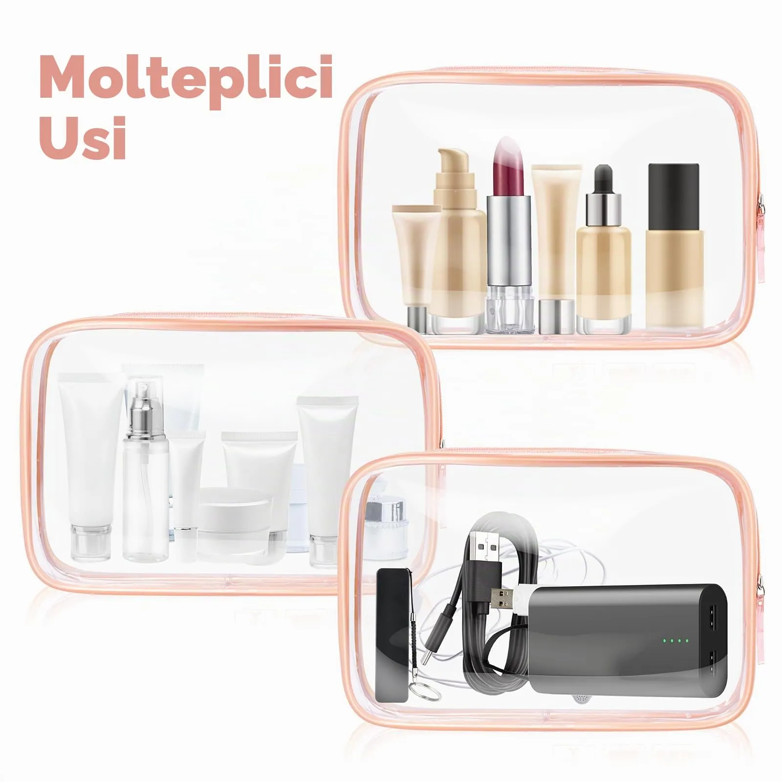 Aucuu Borsa Beauty Case Trasparente, 2 Pezzi, Borse da Viaggio Impermeabili in PVC - immagine 9