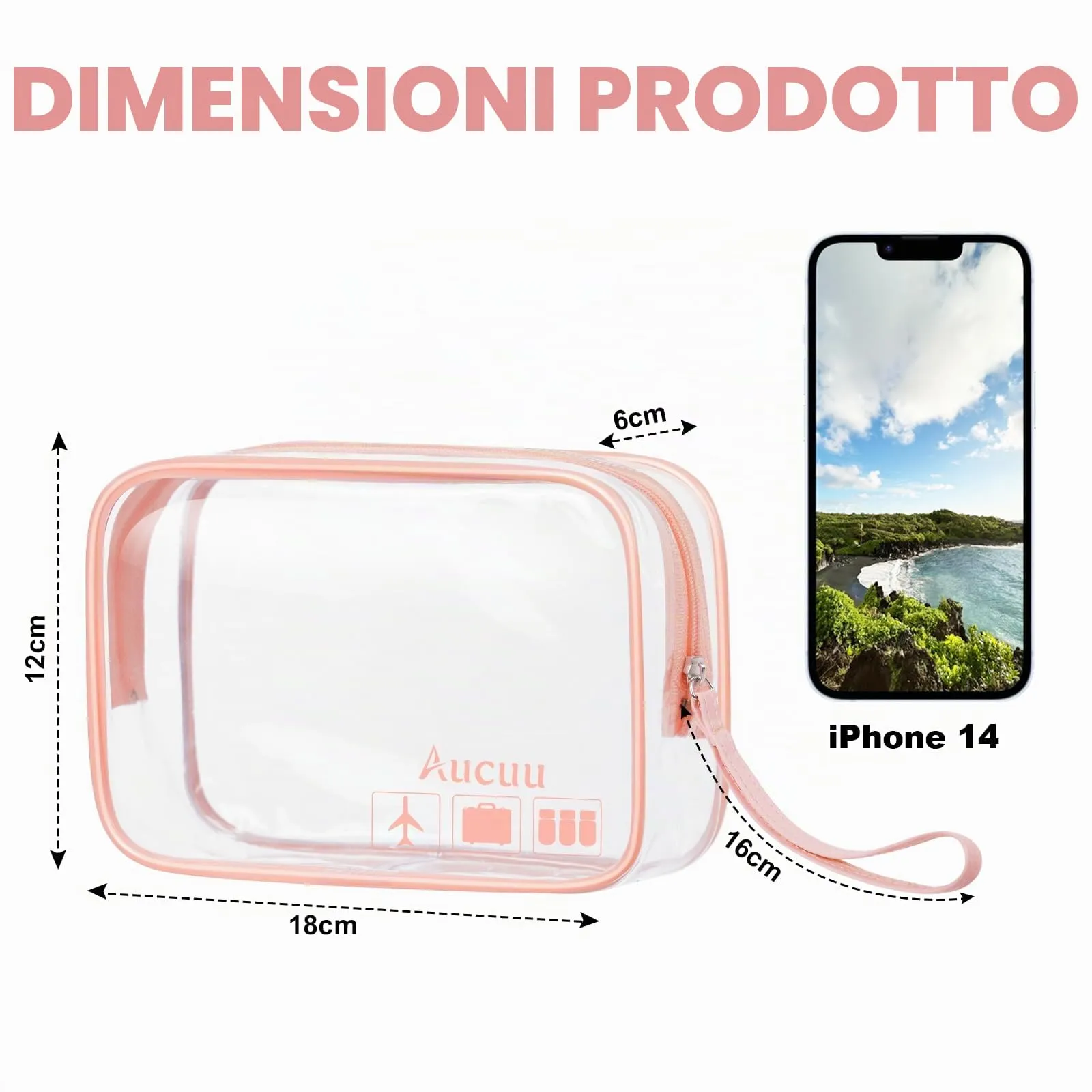 Aucuu Beauty Case Trasparente, 2 Pezzi Borse da Toilette Impermeabili da Viaggio - immagine 2