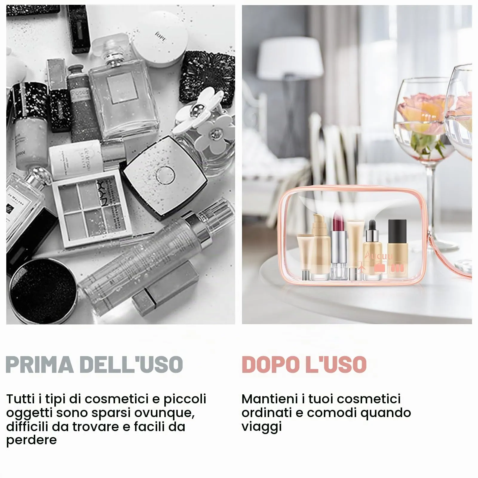 Aucuu Beauty Case Trasparente, 2 Pezzi Borse da Toilette Impermeabili da Viaggio - immagine 6