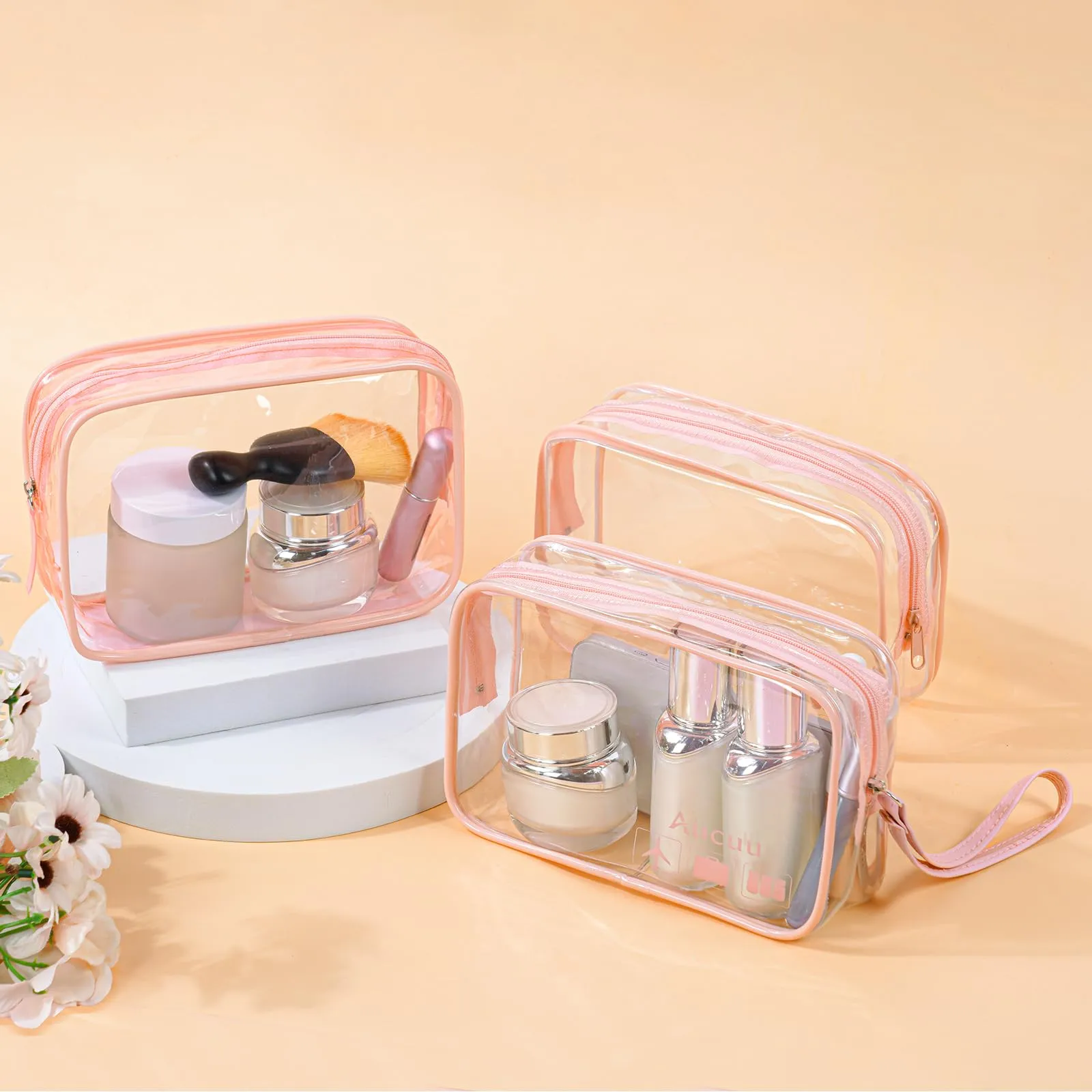 Aucuu Beauty Case Trasparente, 2 Pezzi Borse da Toilette Impermeabili da Viaggio - immagine 8