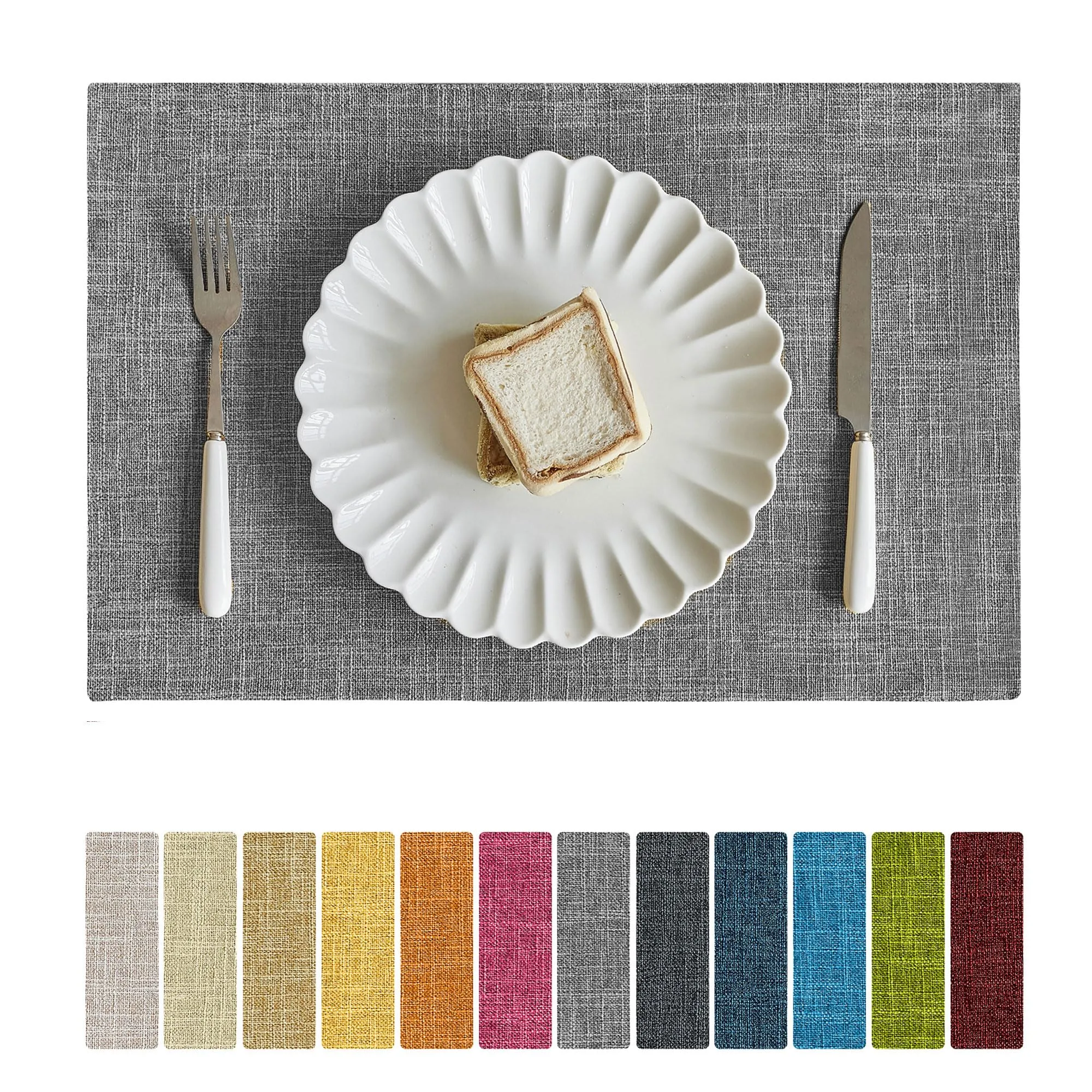 Softalker Set di 6 tovagliette in finto lino, 30 x 45 cm, grigio chiaro - immagine 1