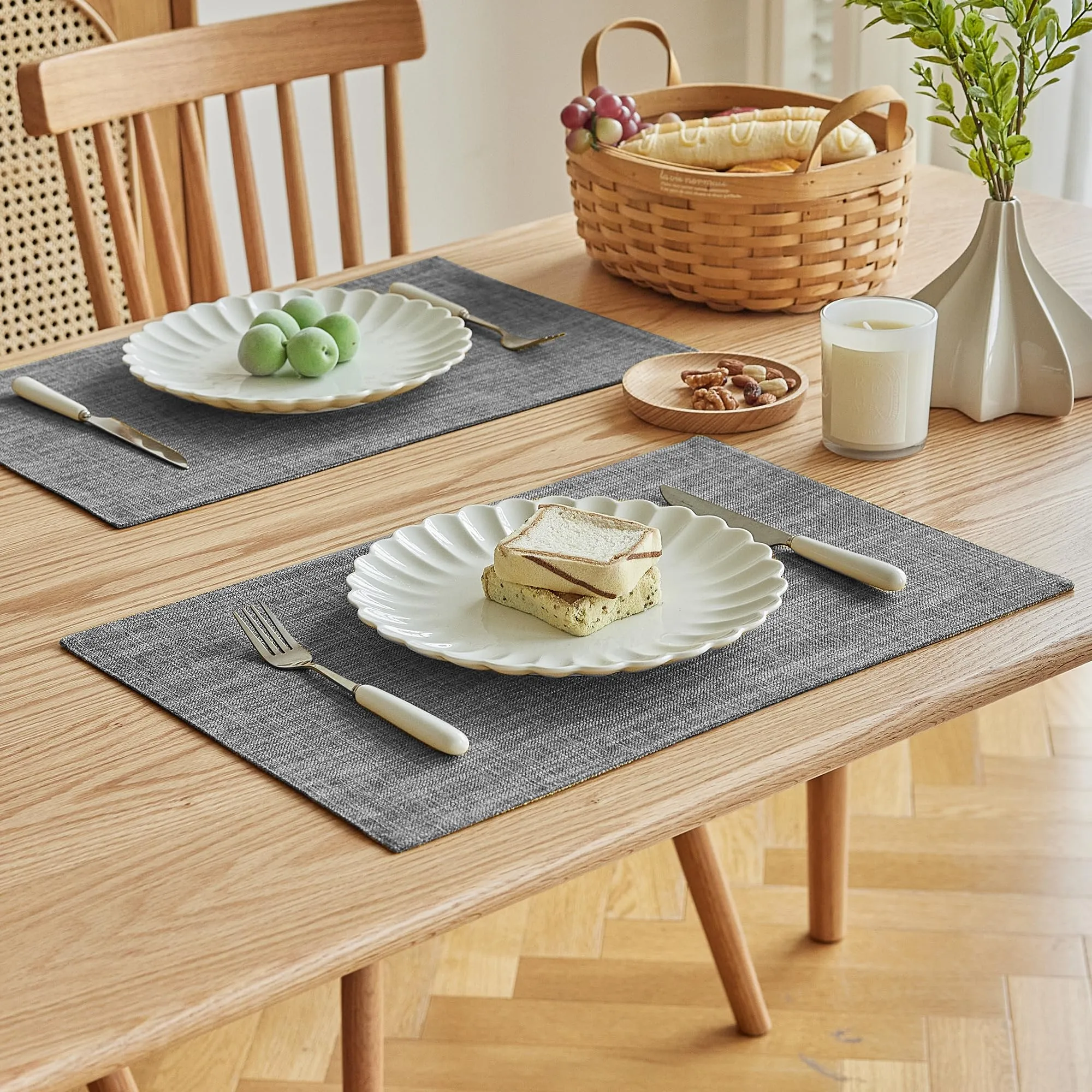 Softalker Set di 6 tovagliette in finto lino, 30 x 45 cm, grigio chiaro - immagine 2