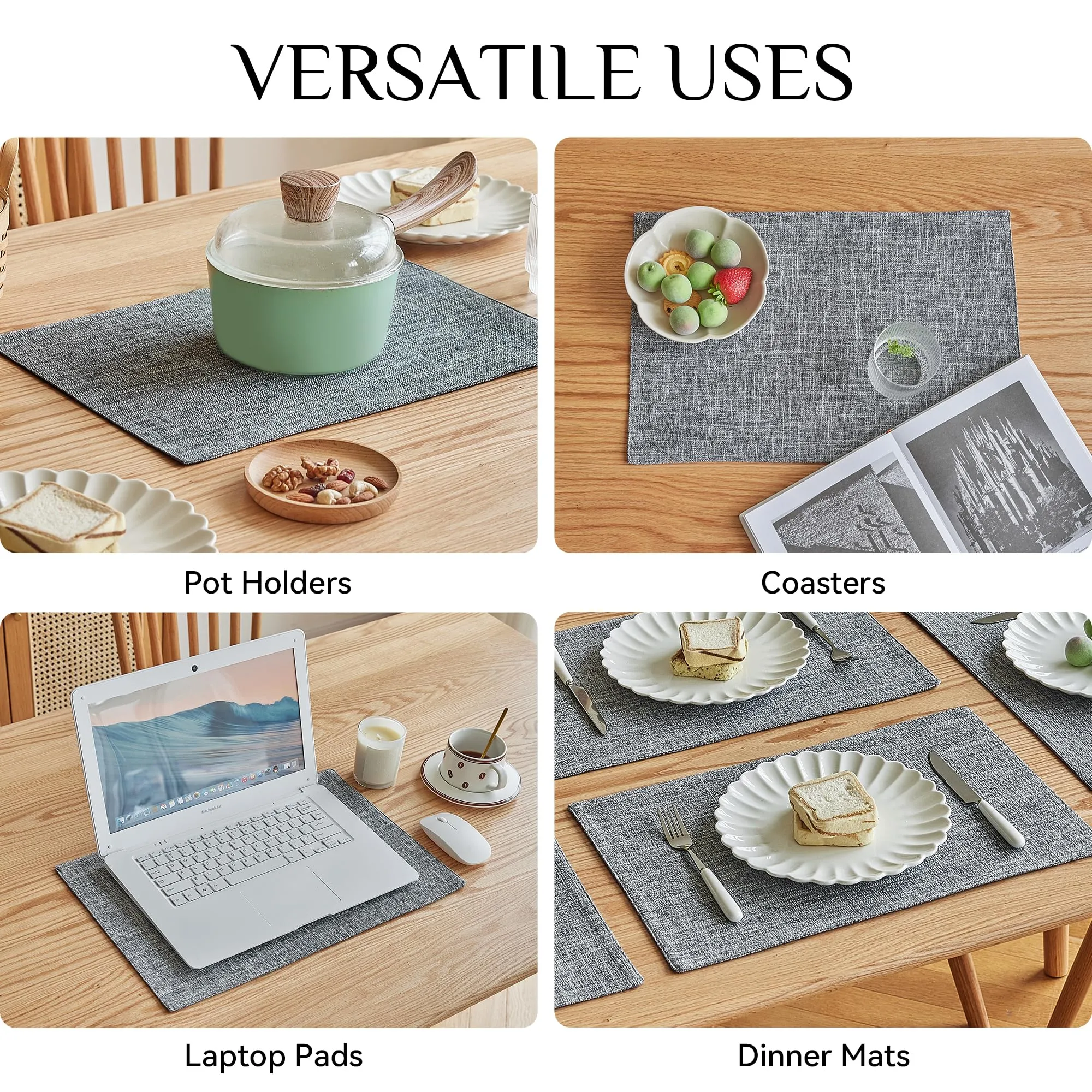Softalker Set di 6 tovagliette in finto lino, 30 x 45 cm, grigio chiaro - immagine 5