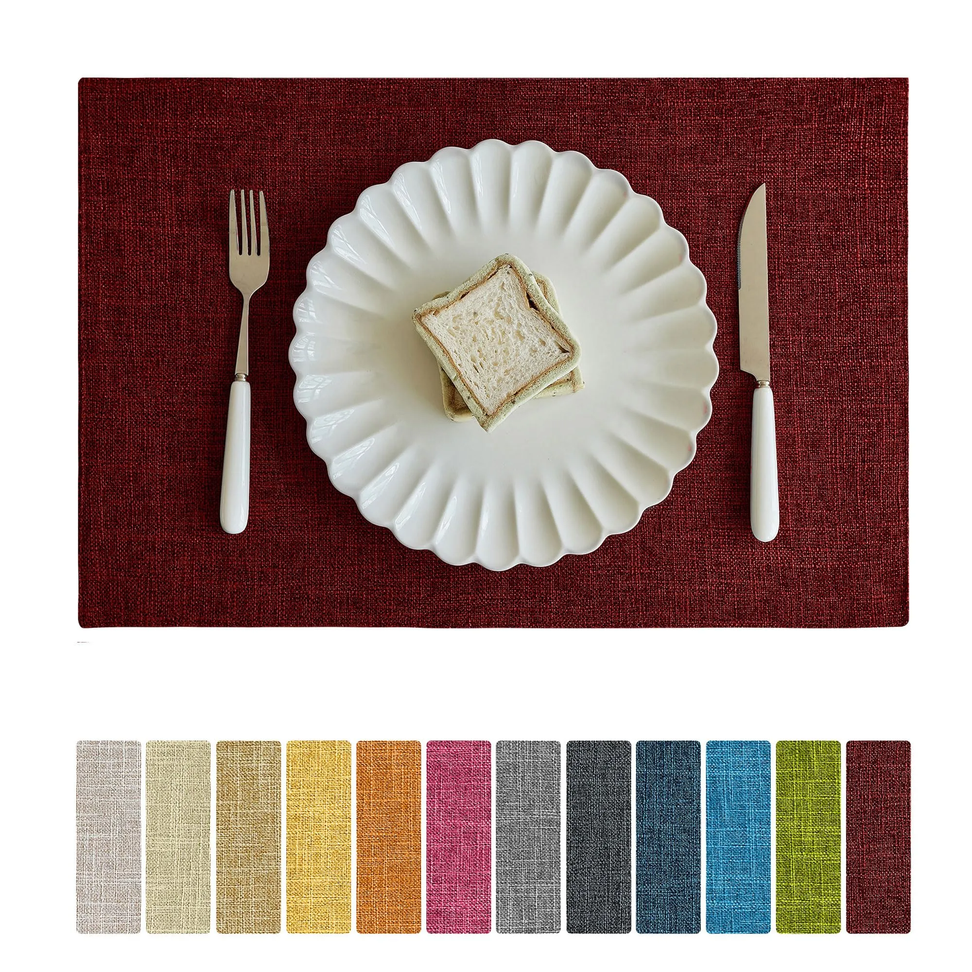 Softalker Set di 6 tovagliette in tela di juta effetto lino, 31 x 46 cm, rosso - immagine 1