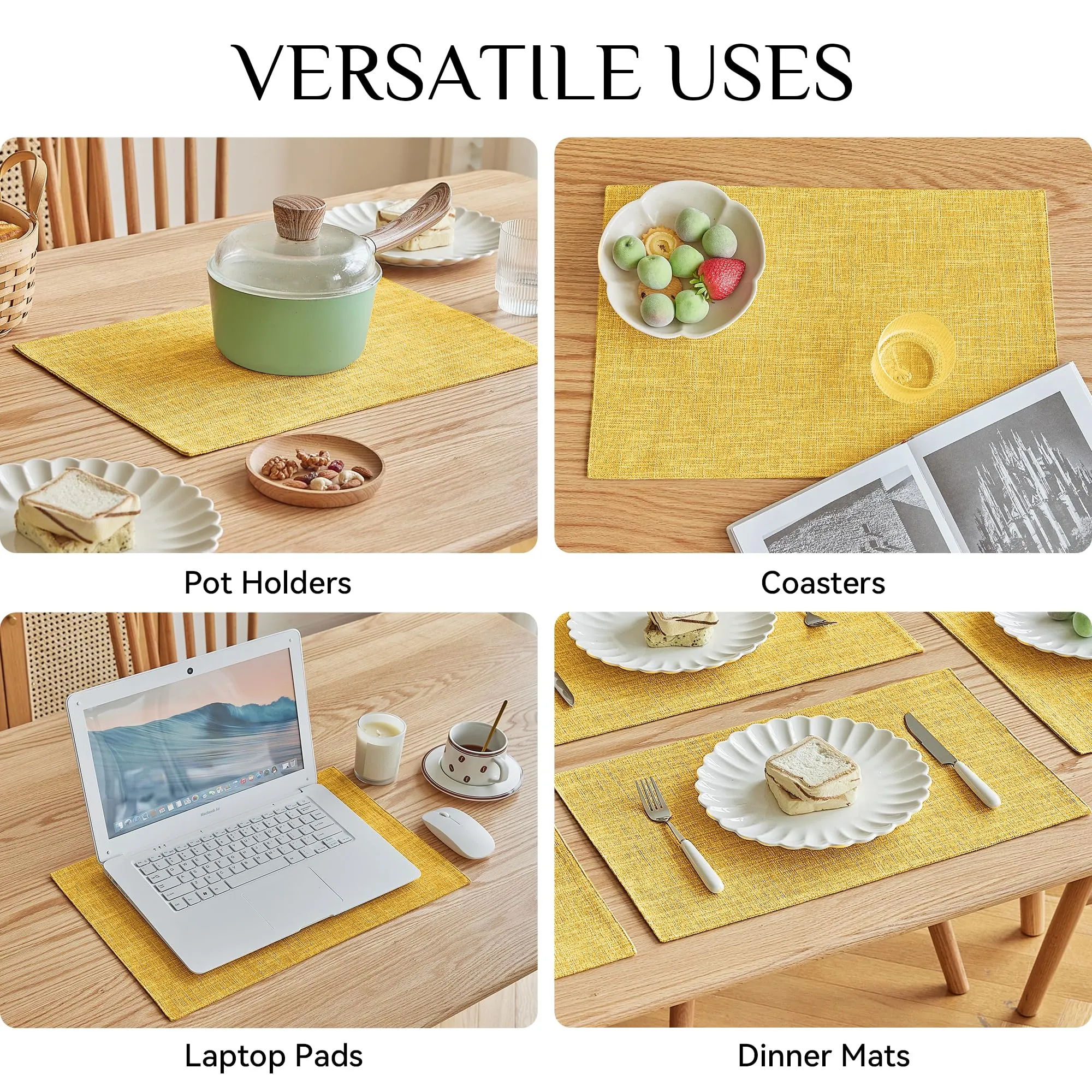 Softalker Set di 4 Tovagliette in Finto Lino, Giallo - immagine 5