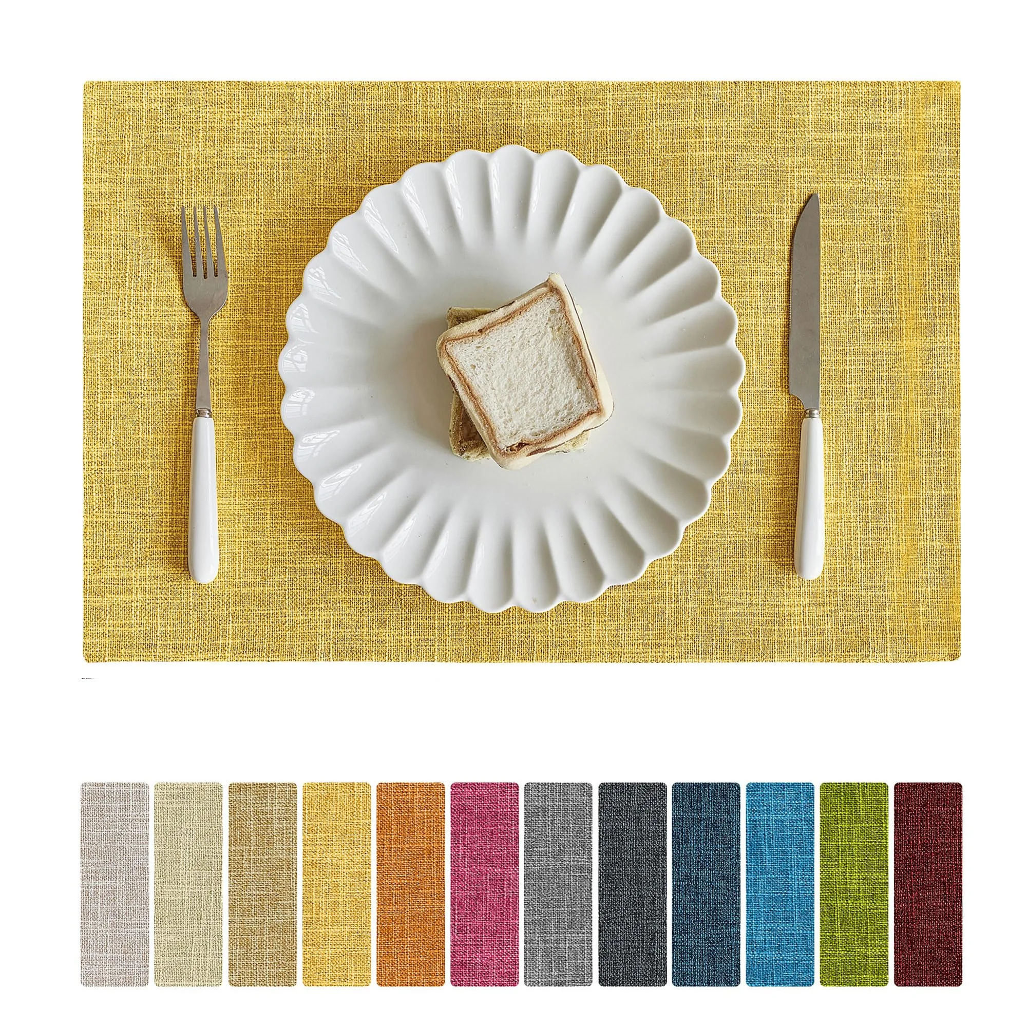 Softalker Set di 6 Tovagliette in Finto Lino, 30 x 45 cm, Giallo - immagine 1