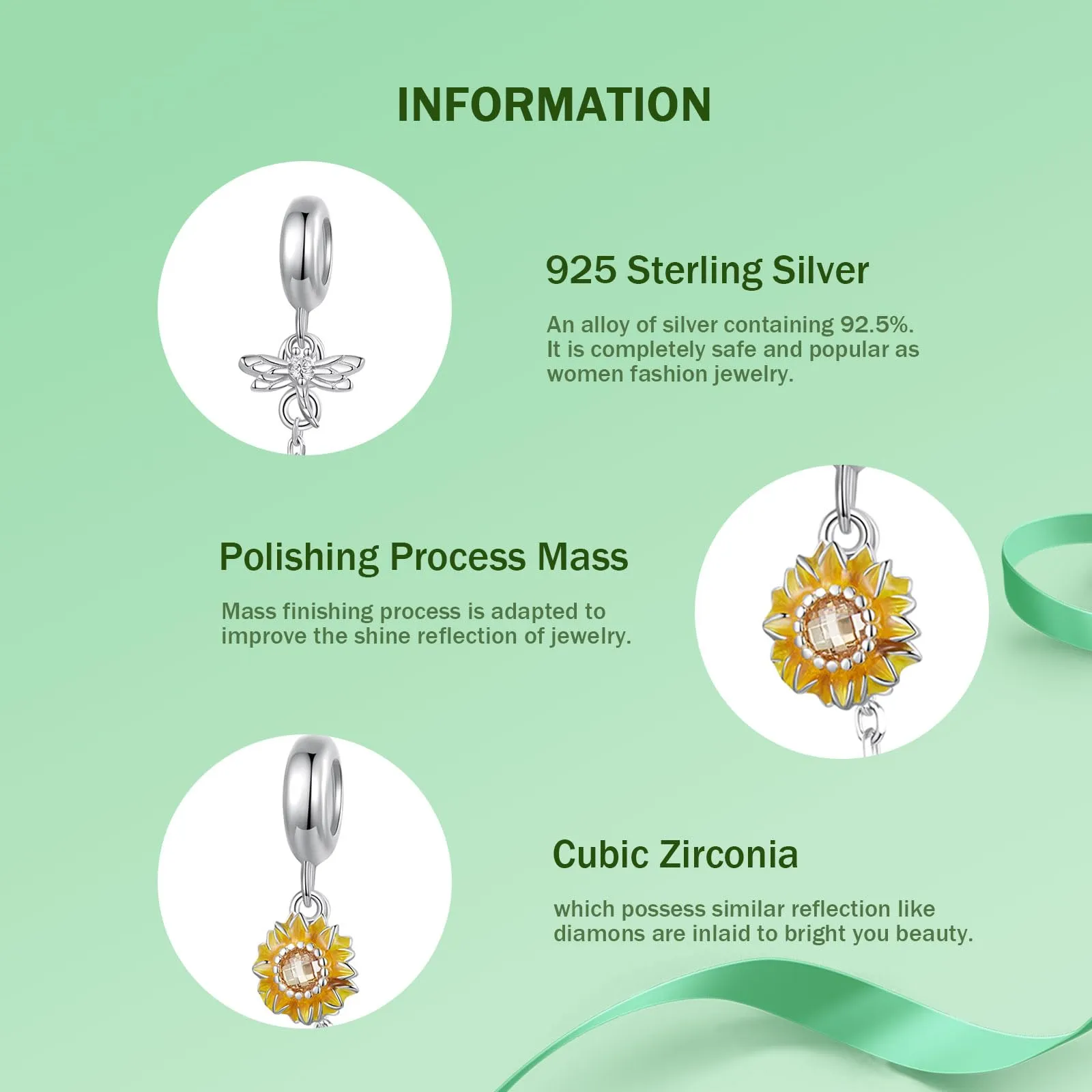 NINGAN Bracciale in Argento Sterling 925 con Girasole e Catena di Sicurezza in Silicone da Donna - immagine 3