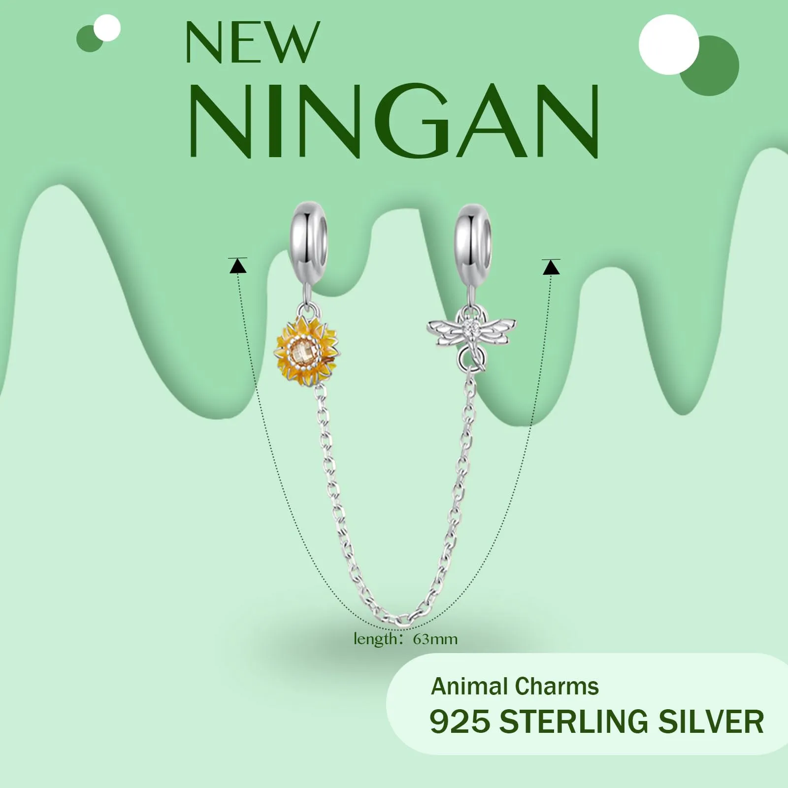 NINGAN Bracciale in Argento Sterling 925 con Girasole e Catena di Sicurezza in Silicone da Donna - immagine 5
