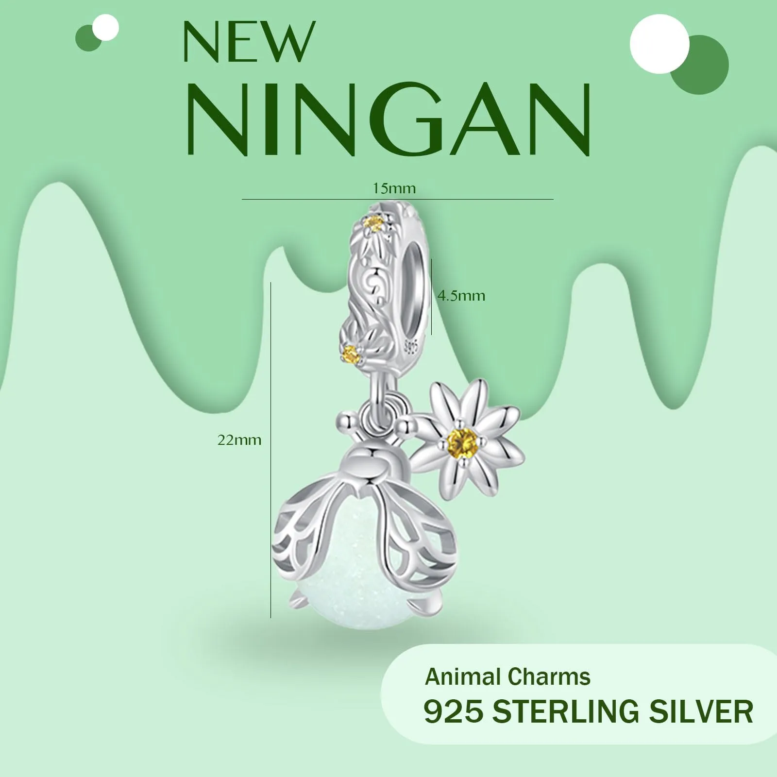 NINGAN Ciondolo Lucciola in Argento Sterling 925 con Pietra Luminosa - immagine 2