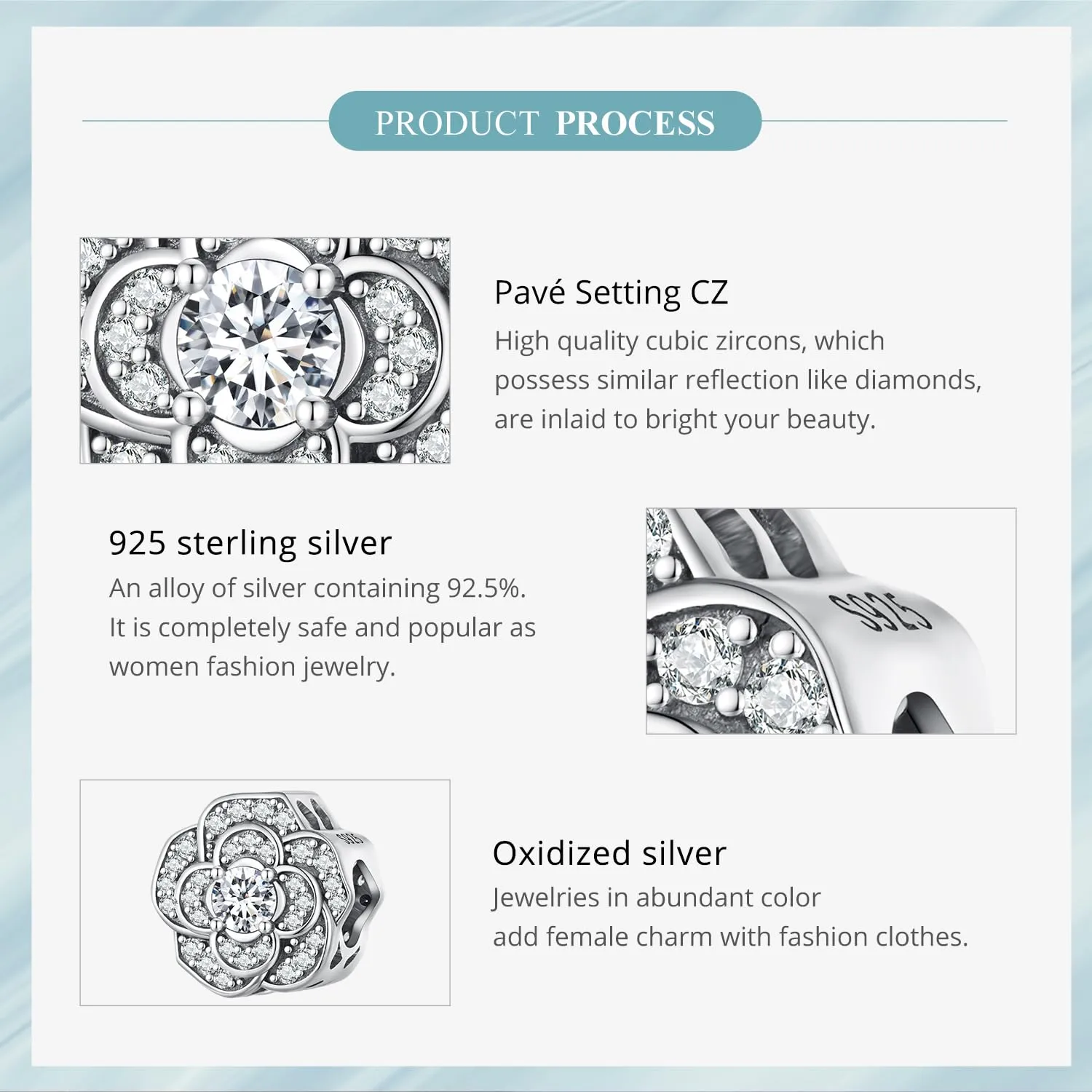 NINGAN Amelia 925 Argento Sterling Ciondolo Charms con Zirconia per Collana e Bracciale - immagine 7