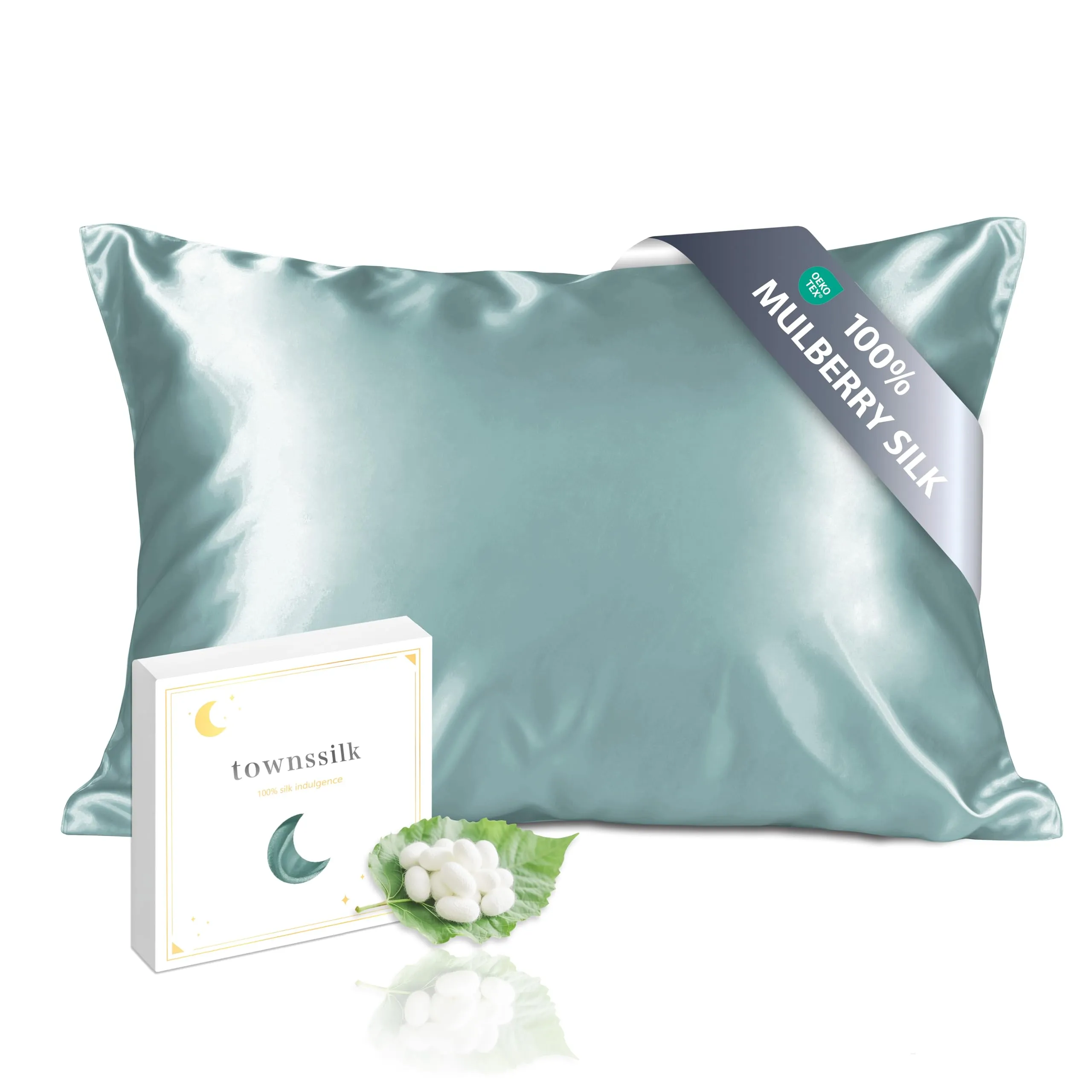 townssilk Federa in Seta di Gelso 19 Momme, Doppia Faccia, 40x80cm, Aquagreen - immagine 1