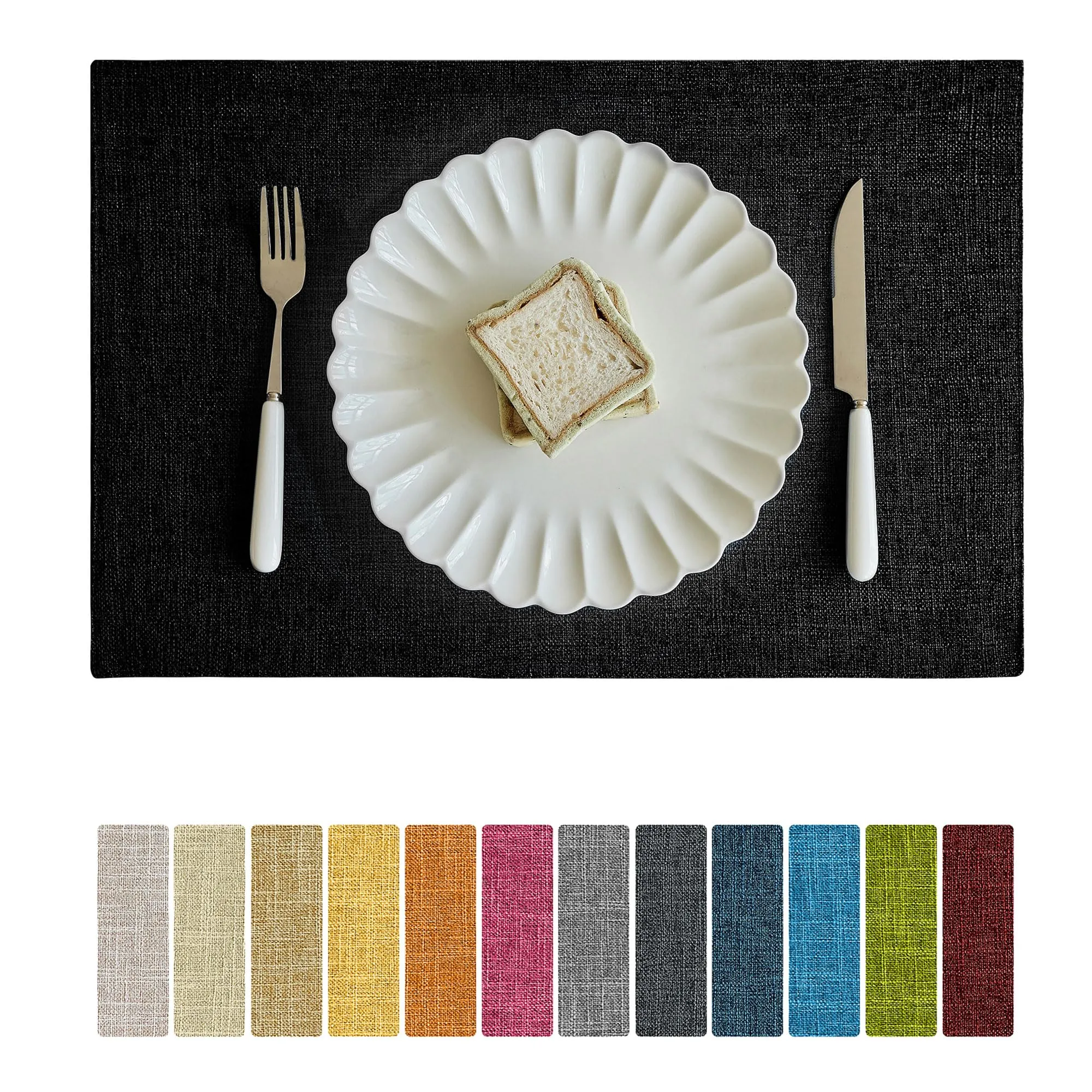 Softalker Set di 6 tovagliette in finto lino, 30,5 x 45,7 cm, nero - immagine 1