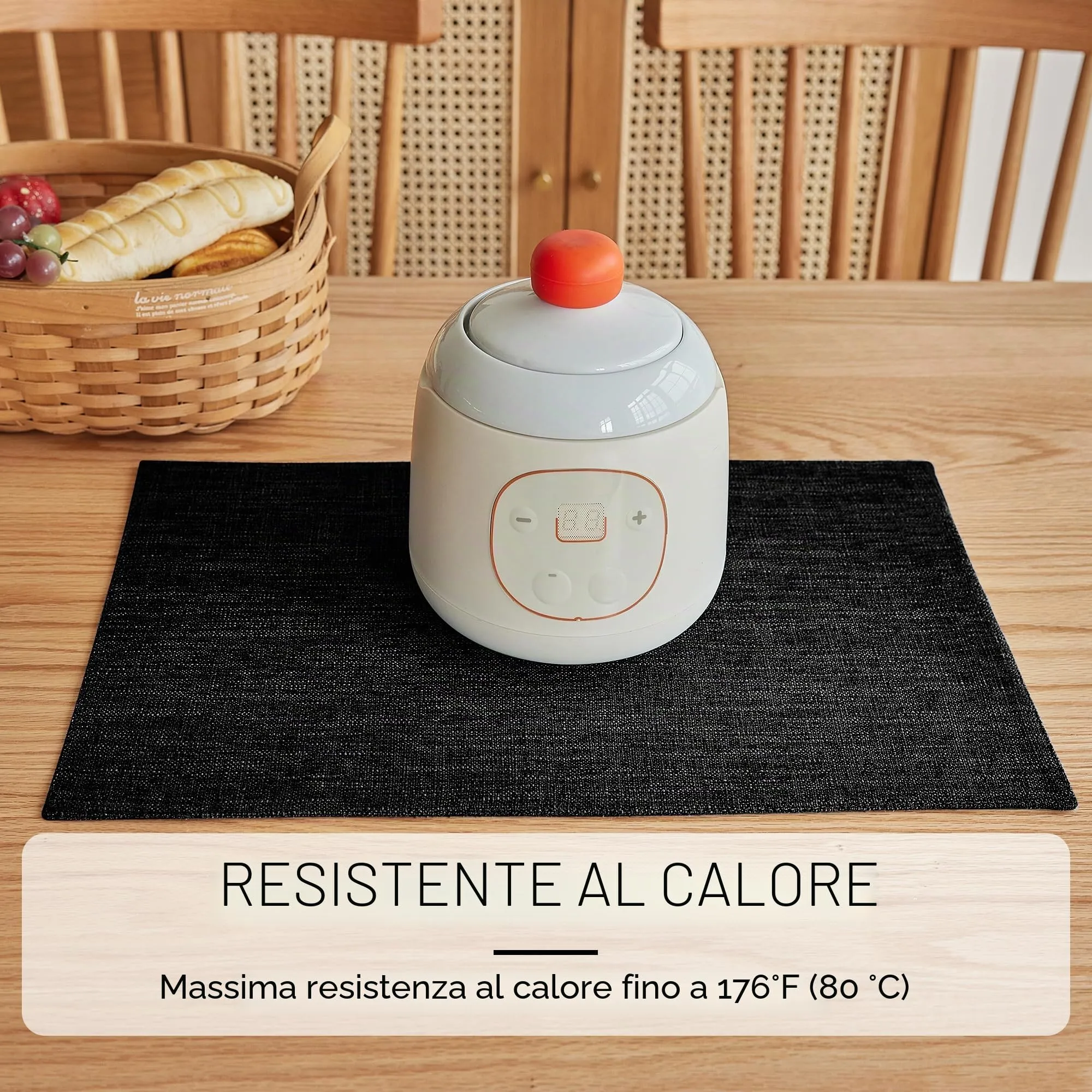 Softalker Set di 6 tovagliette in finto lino, 30,5 x 45,7 cm, nero - immagine 3