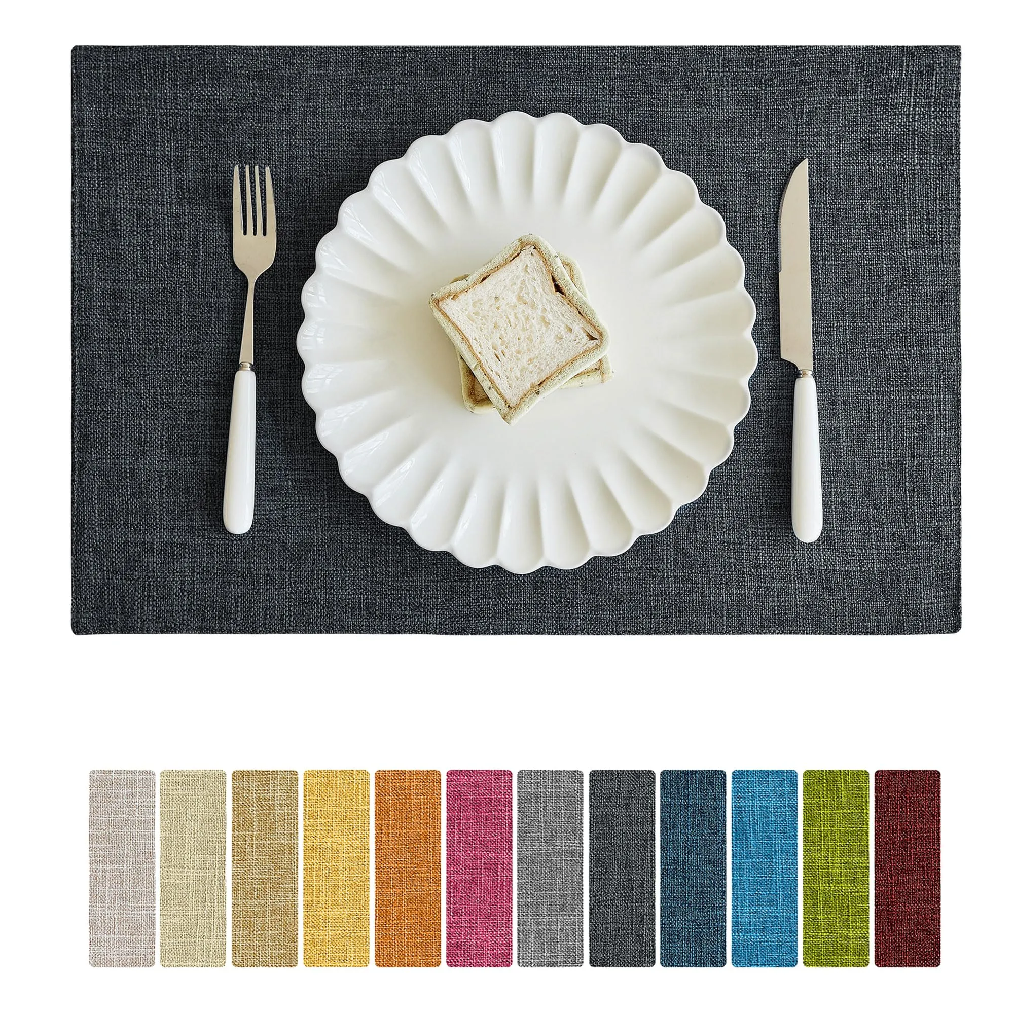 Softalker Set di 6 tovagliette in finto lino, grigio scuro - immagine 1