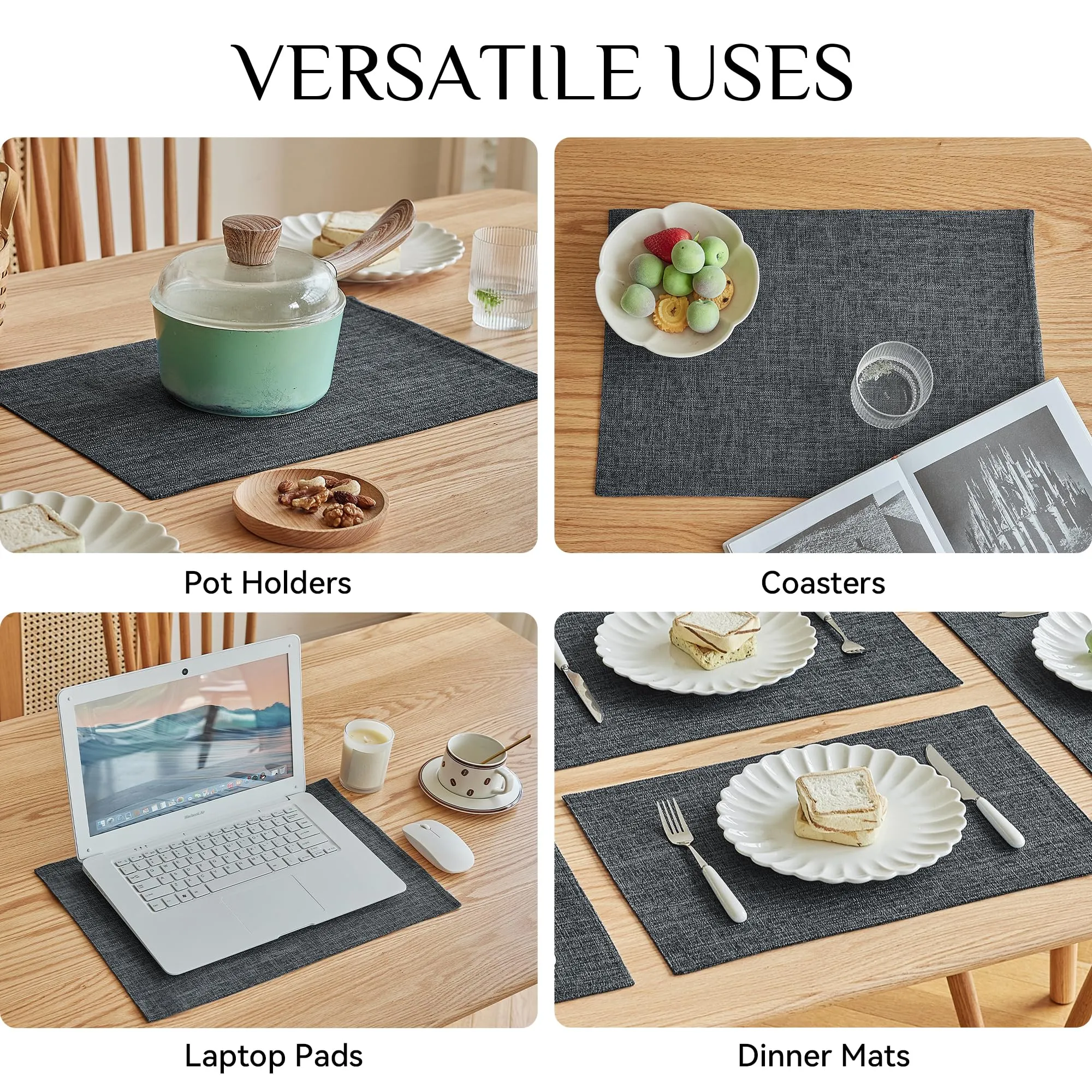 Softalker Set di 6 tovagliette in finto lino, grigio scuro - immagine 5