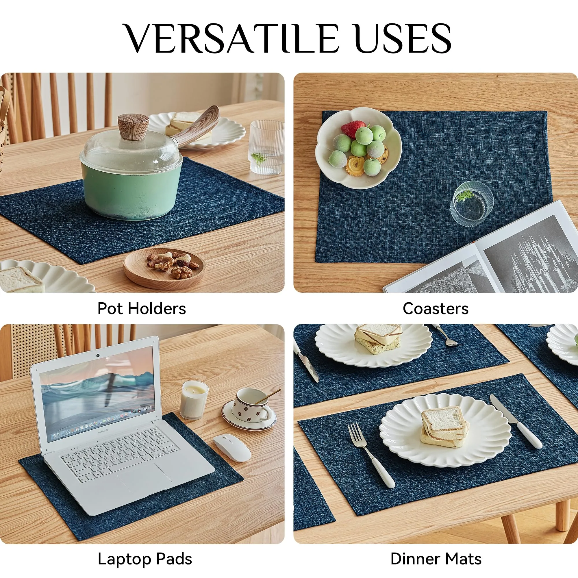 Softalker Set di 6 tovagliette in finto lino a quadri, blu navy - immagine 5