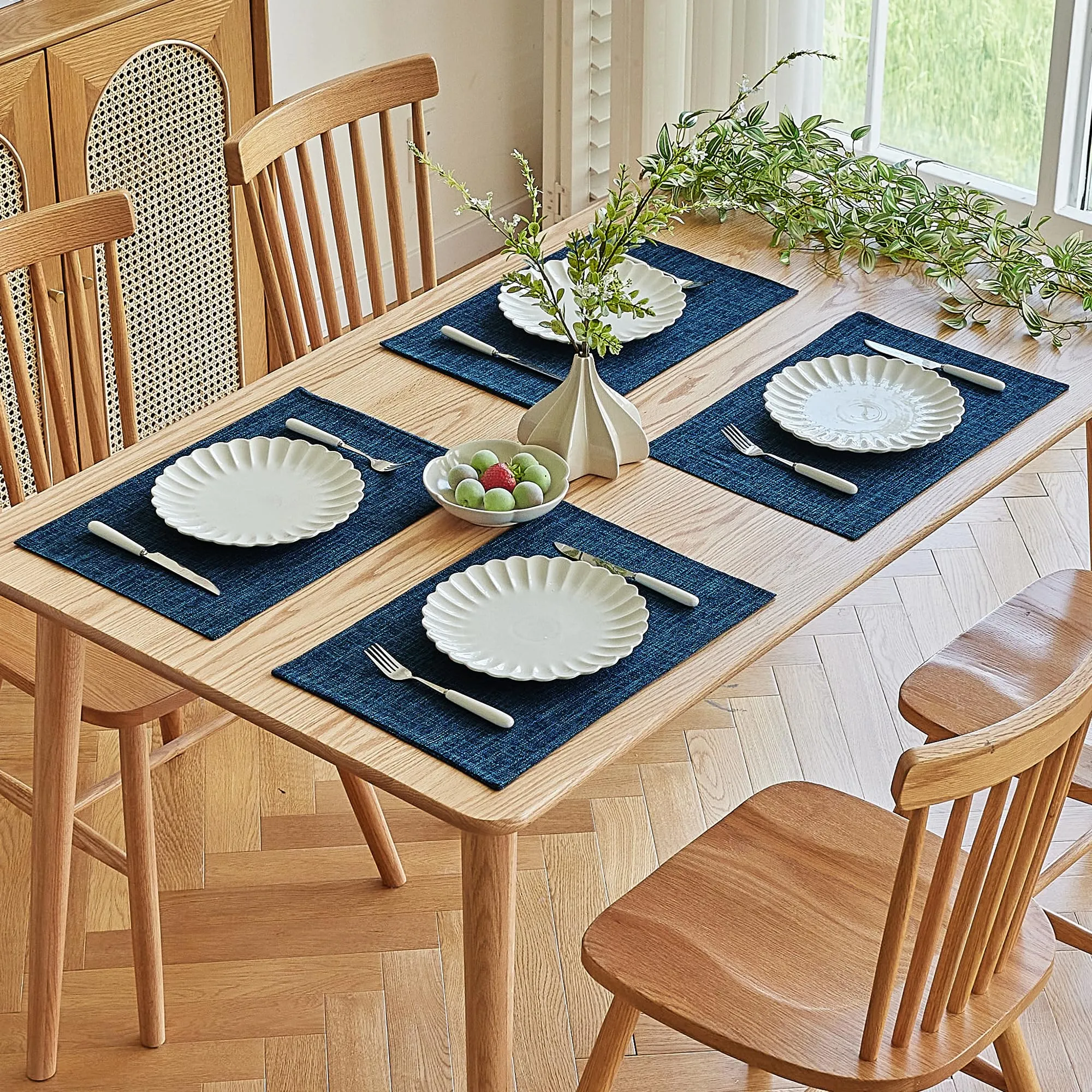 Softalker Set di 6 tovagliette in finto lino a quadri, blu navy - immagine 7