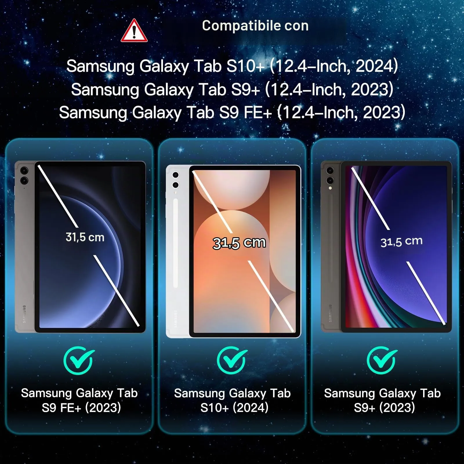 JETech Pellicola Protettiva in Vetro Temperato per Samsung Galaxy Tab S10+, S9 FE+, S9+ 12,4", 2 Pezzi - immagine 2