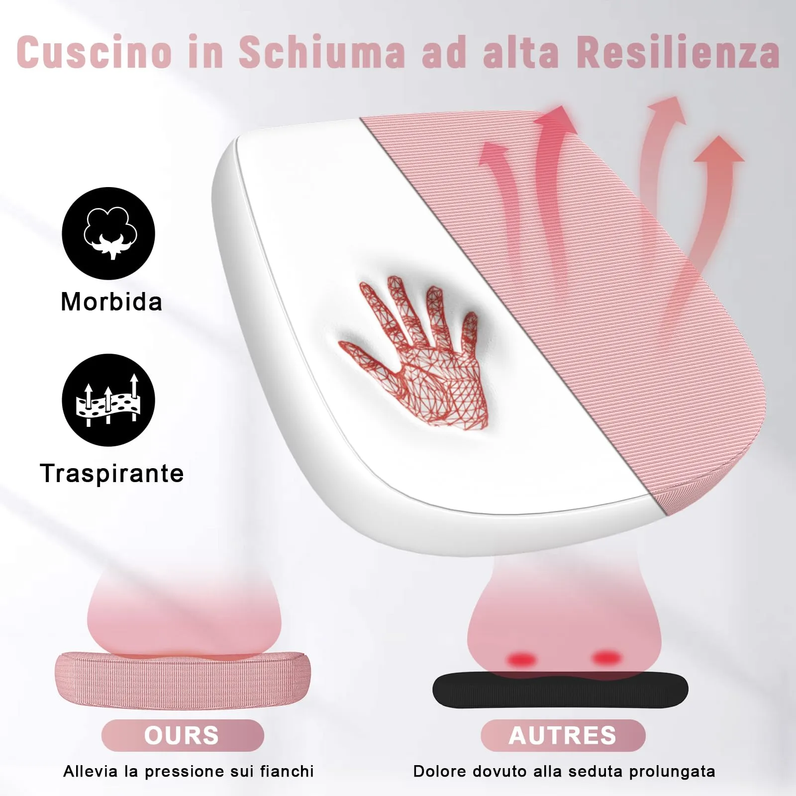 rattantree Sedia da Ufficio con Supporto Lombare e Braccioli Regolabili, Rosa - immagine 5