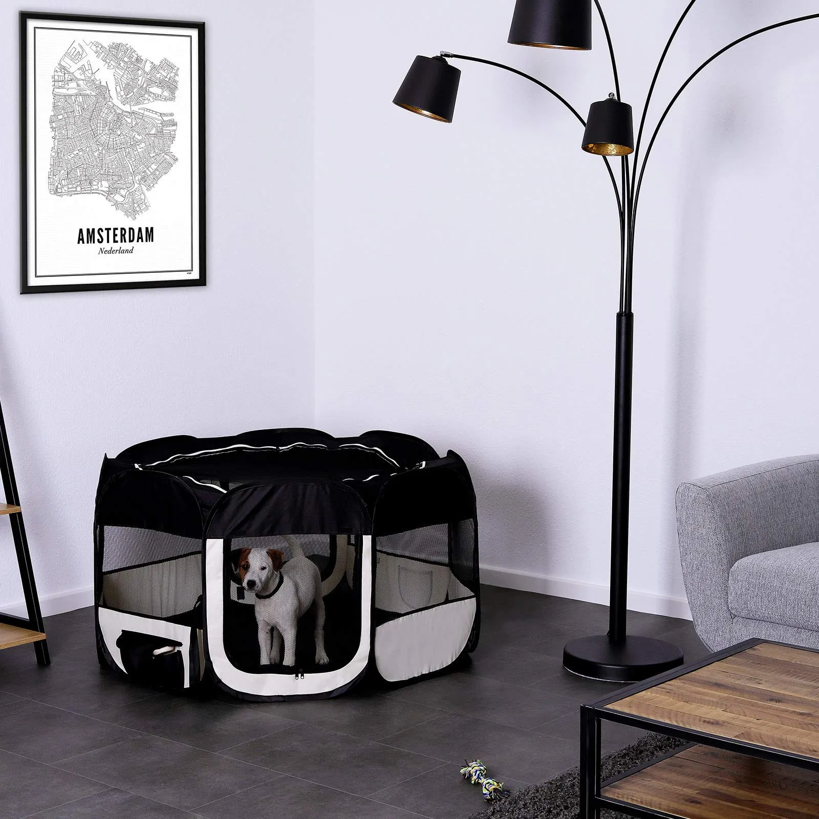 lionto Recinto per cuccioli pieghevole, Ø 110 cm, Altezza 64 cm, Nero/Beige - immagine 2