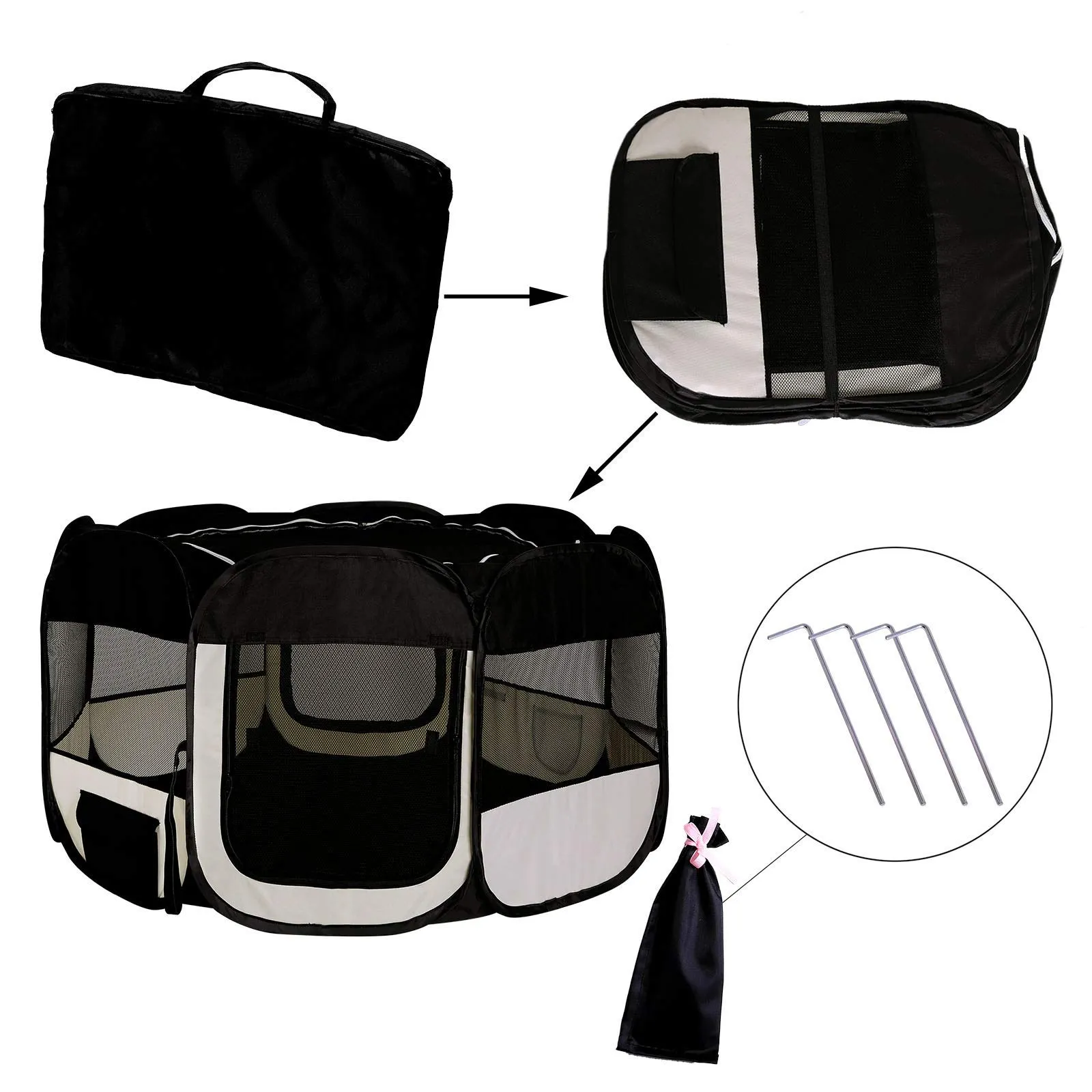 lionto Recinto per cuccioli pieghevole, Ø 110 cm, Altezza 64 cm, Nero/Beige - immagine 6