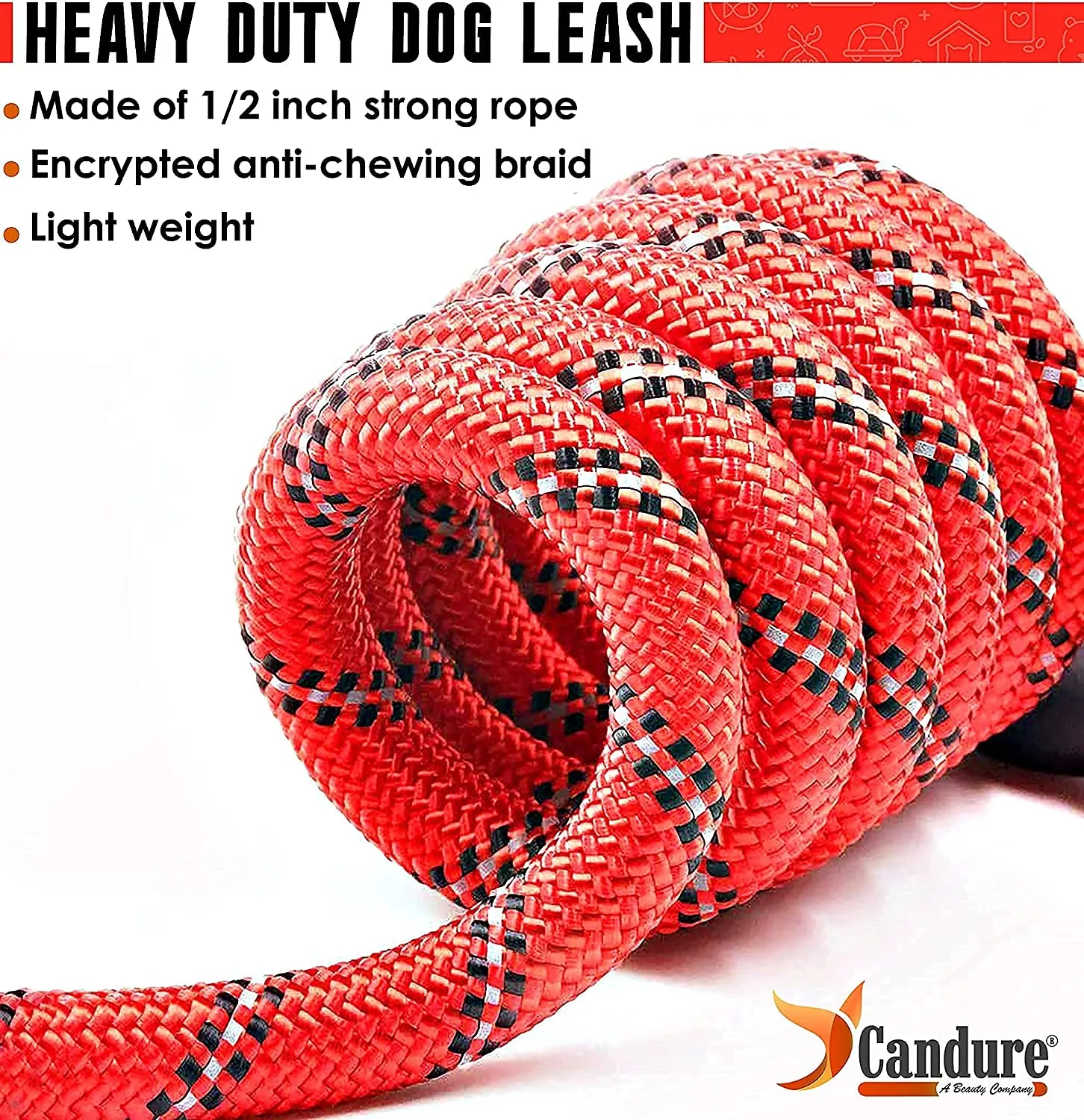Candure Guinzaglio per Cani in Nylon Riflettente con Impugnatura Imbottita, 5ft, Rosso - immagine 4