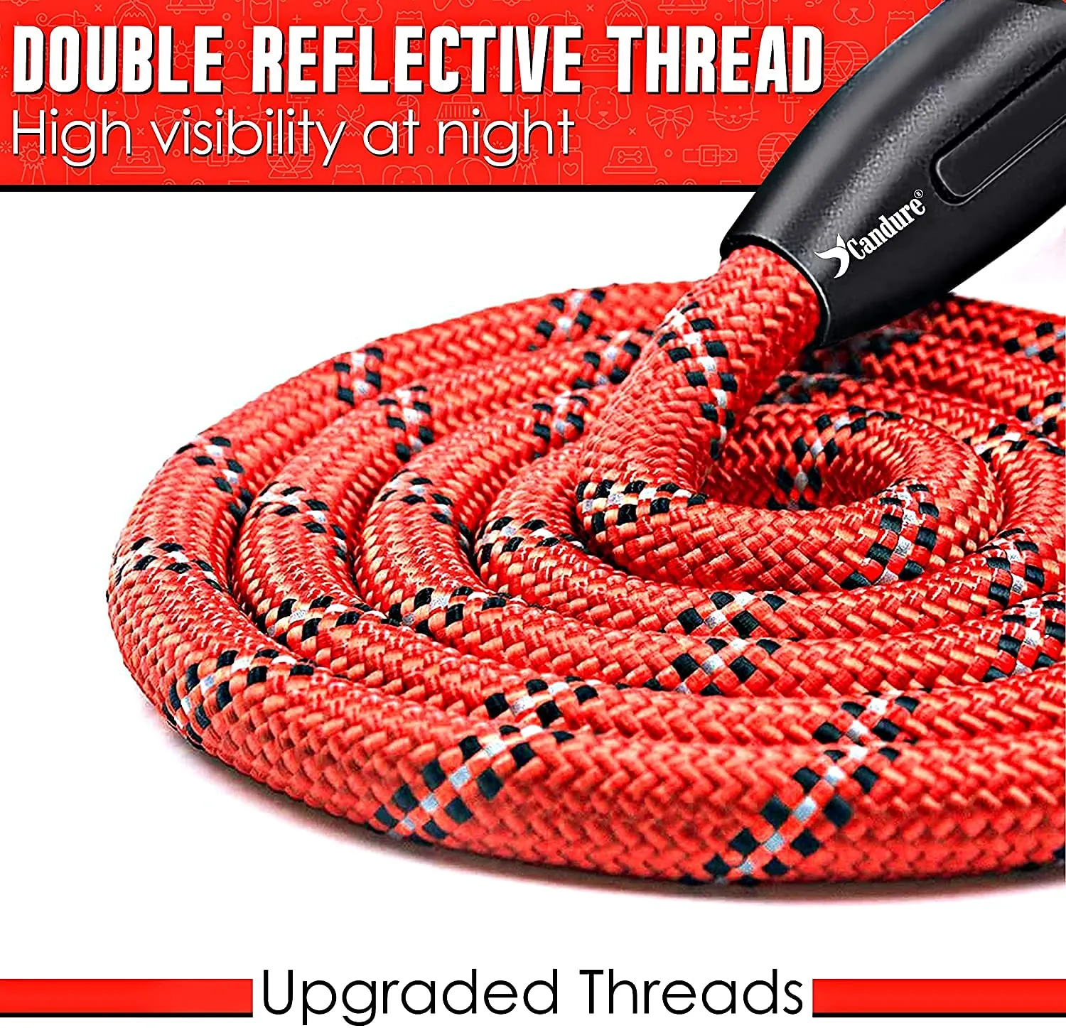 Candure Guinzaglio per Cani in Nylon Riflettente con Impugnatura Imbottita, 5ft, Rosso - immagine 7