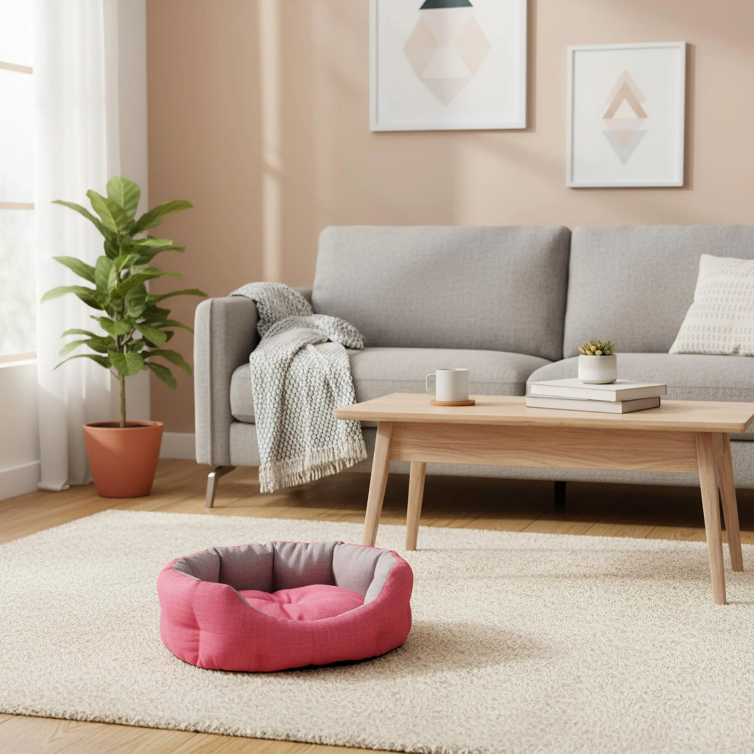 Baroni Home Cuccia per Cane e Gatto in tessuto, Grigio e Bordeaux, Taglia M 45x55 cm, Lavabile - immagine 2