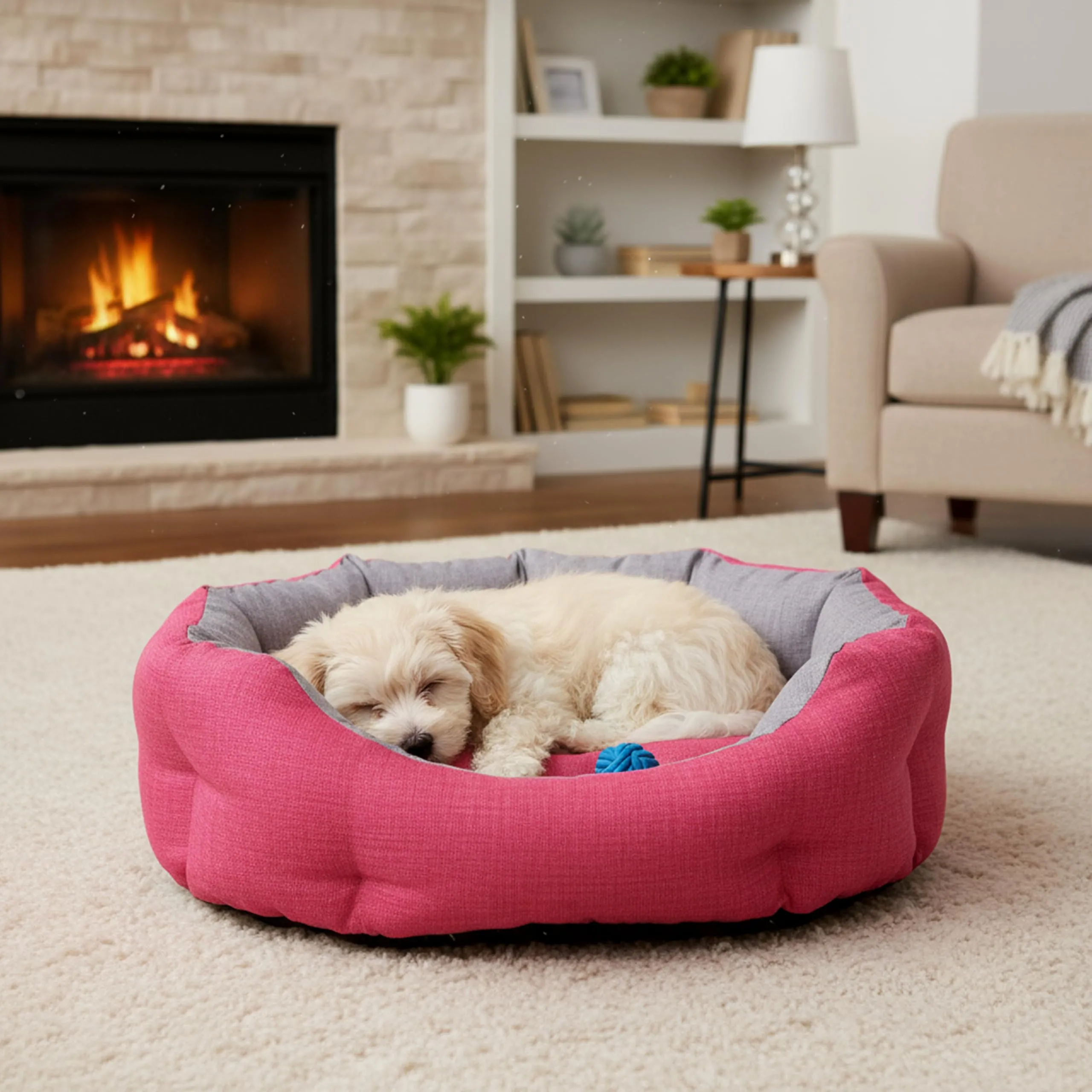 Baroni Home Cuccia per Cane e Gatto in tessuto, Grigio e Bordeaux, Taglia M 45x55 cm, Lavabile - immagine 4