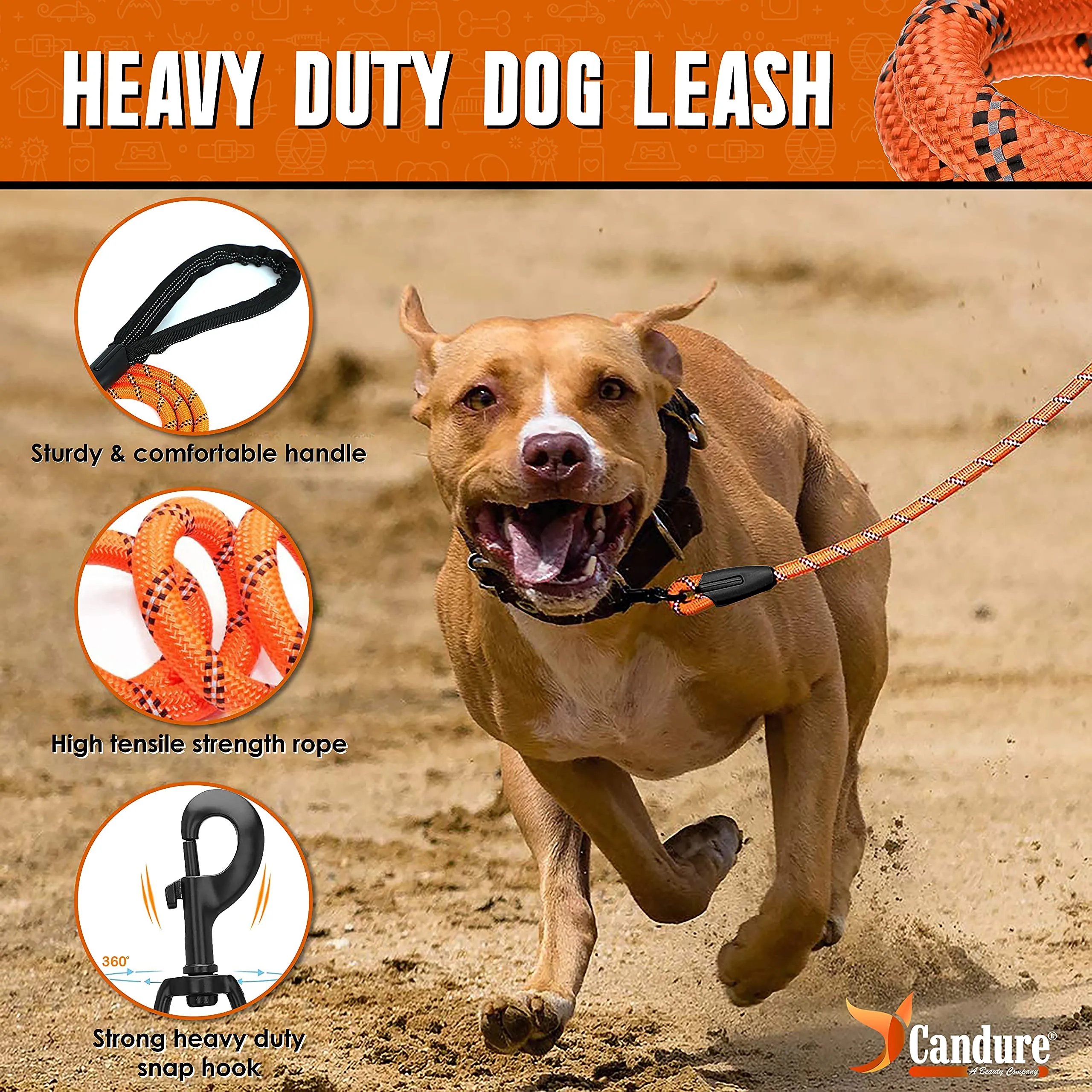 Candure Guinzaglio per Cani in Nylon Riflettente con Impugnatura Imbottita, 1,5 m (Arancia) - immagine 4