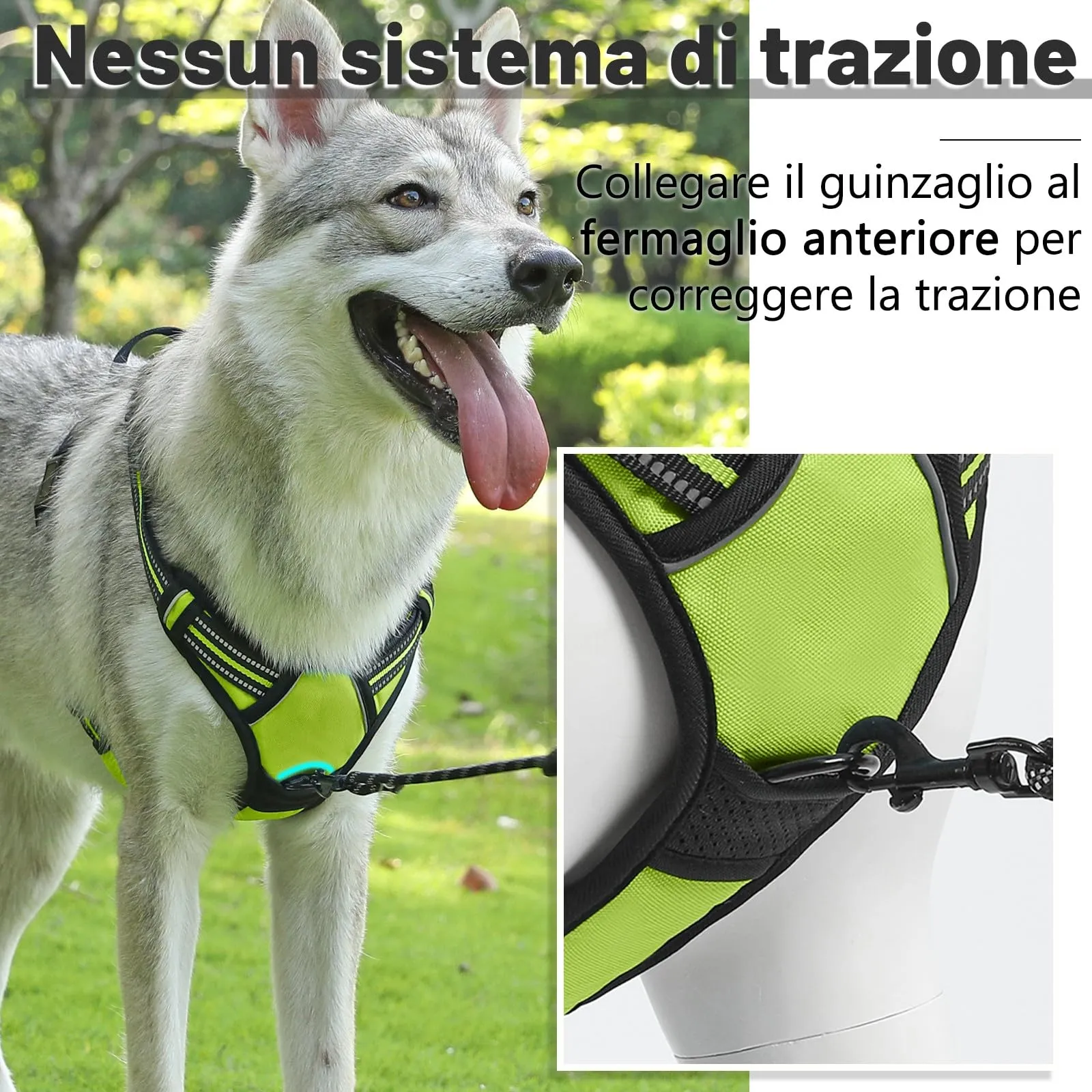 COMSLE Pettorina per Cani Anti Tiro Riflettente Regolabile con 2 Ganci in Metallo, Verde, S - immagine 5
