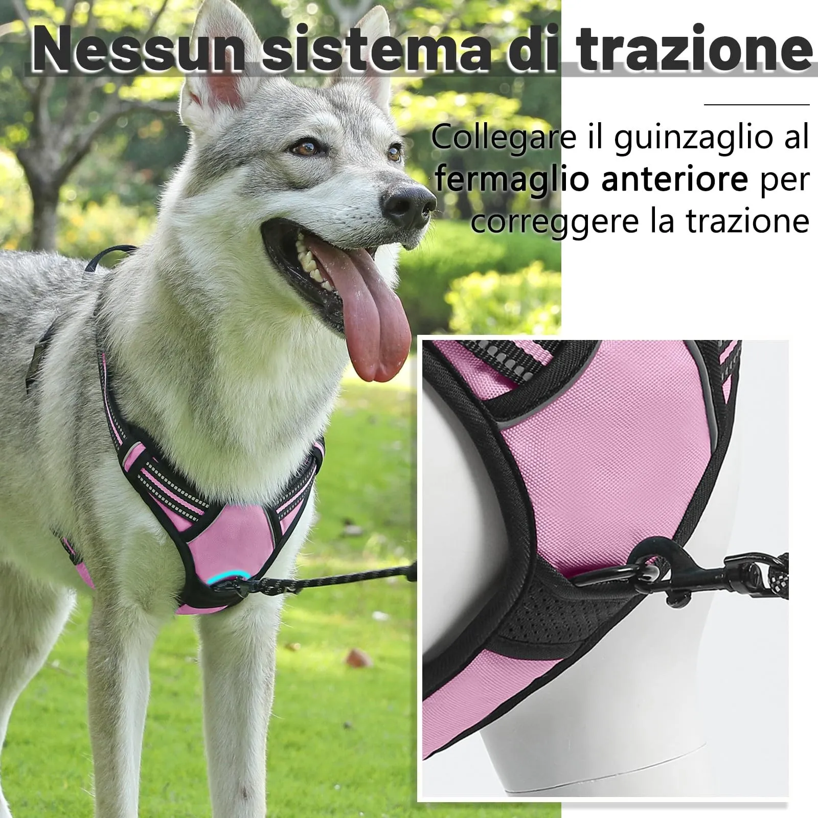 COMSLE Pettorina per Cani Anti Tiro Riflettente Regolabile con 2 Ganci in Metallo (Rosa, XL) - immagine 5