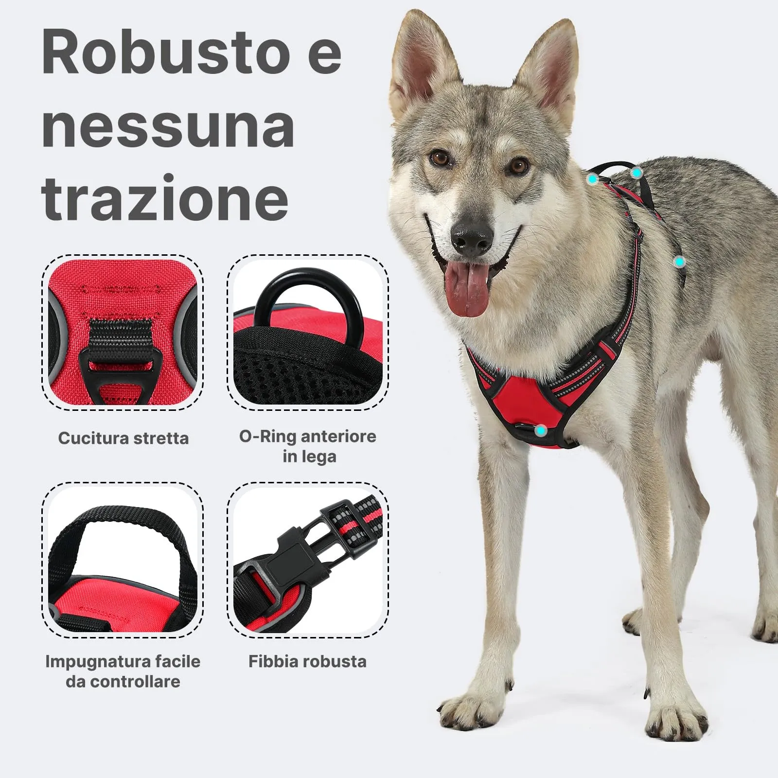 COMSLE Pettorina per Cani Anti Tiro Riflettente, Imbracatura Regolabile con 2 Ganci in Metallo (Rosso, XL) - immagine 3