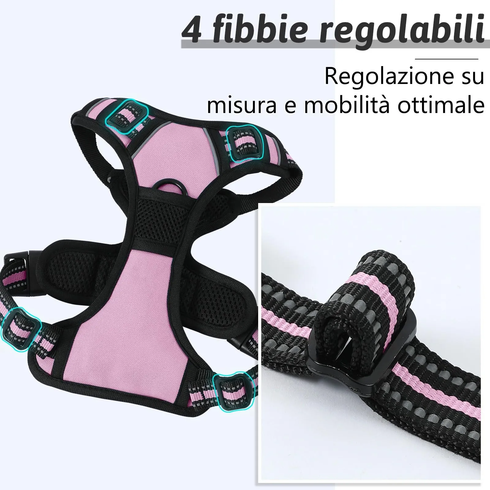 COMSLE Pettorina per Cani Anti Tiro Riflettente, Imbracatura Regolabile con 2 Ganci in Metallo, Rosa, M - immagine 4