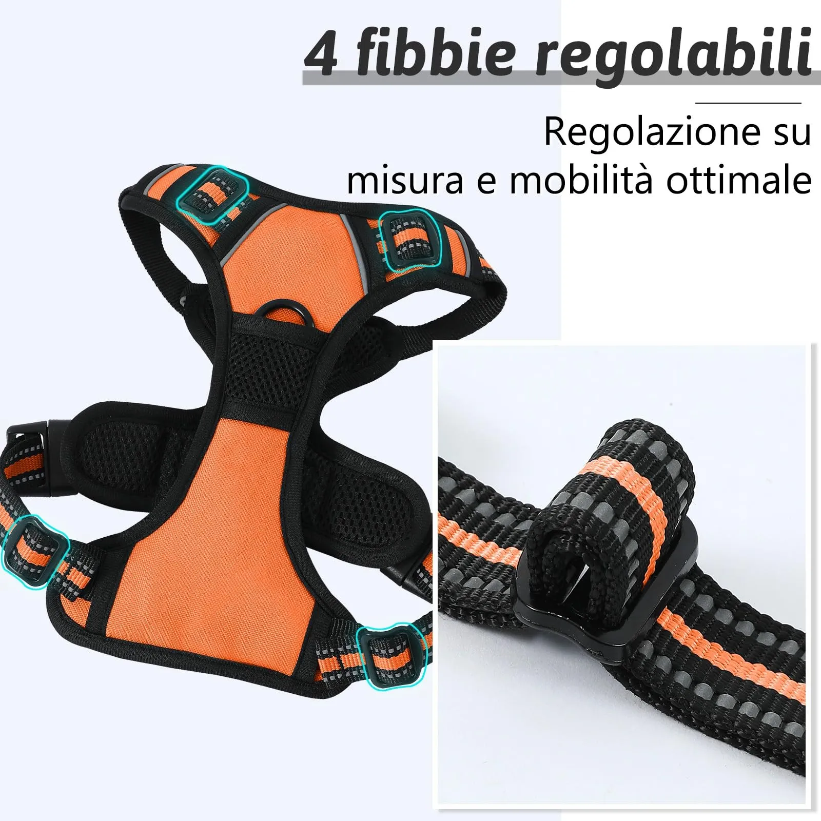 COMSLE Pettorina per Cani Anti Tiro Riflettente, Imbracatura Regolabile con 2 Ganci in Metallo (Arancione, S) - immagine 4
