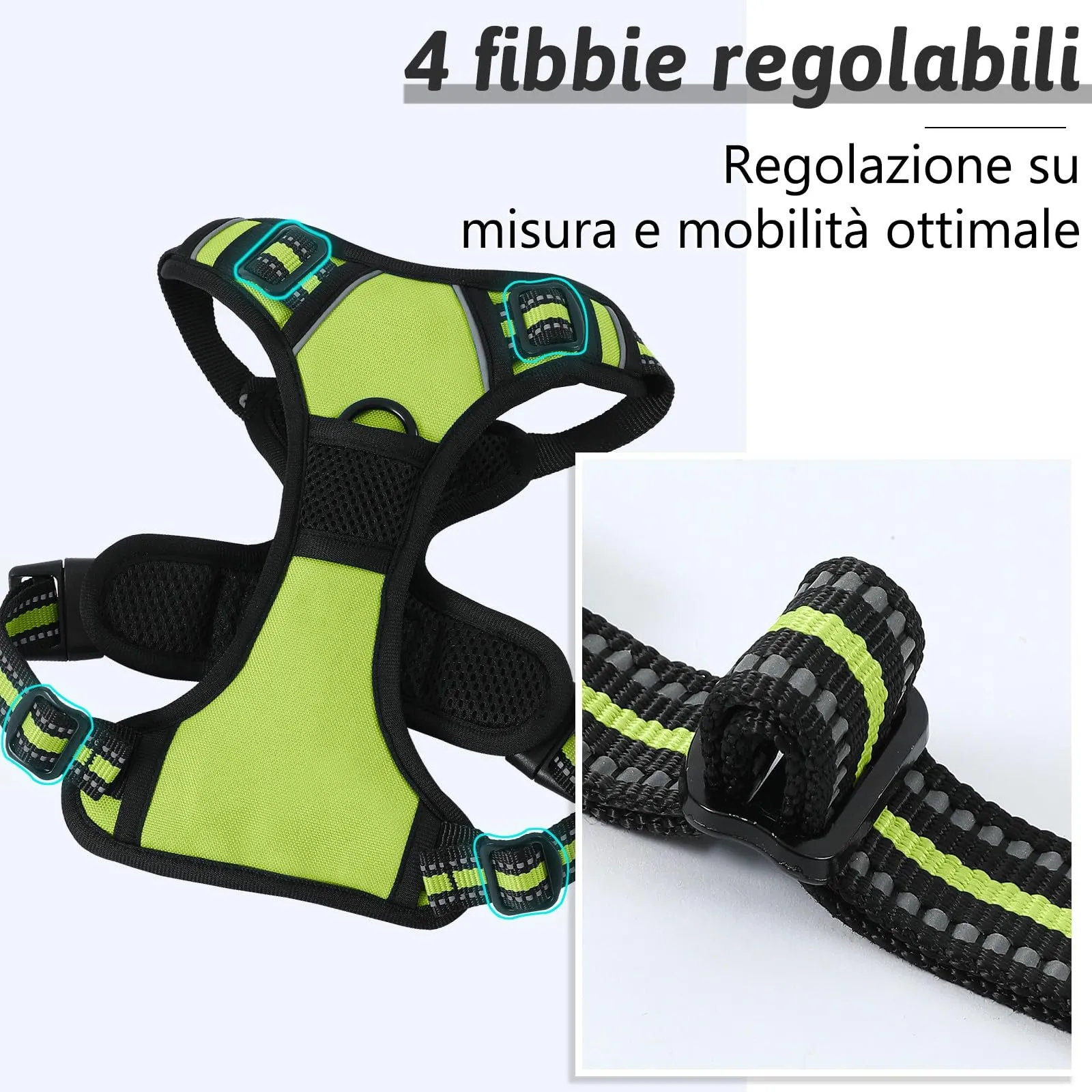 COMSLE Pettorina per Cani Anti Tiro Riflettente, Imbracatura Regolabile con 2 Ganci in Metallo (Verde, L) - immagine 4