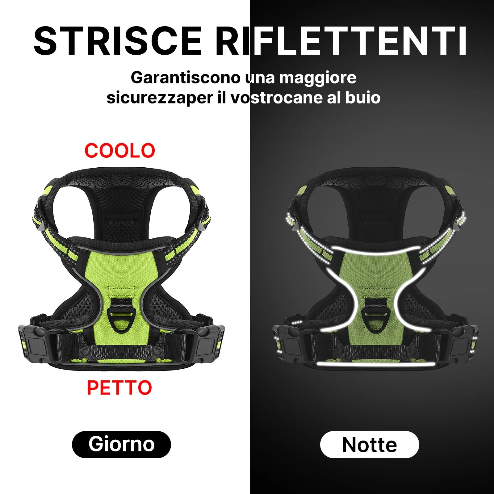 COMSLE Pettorina per Cani Anti Tiro Riflettente, Imbracatura Regolabile con 2 Ganci in Metallo (Verde, L) - immagine 6