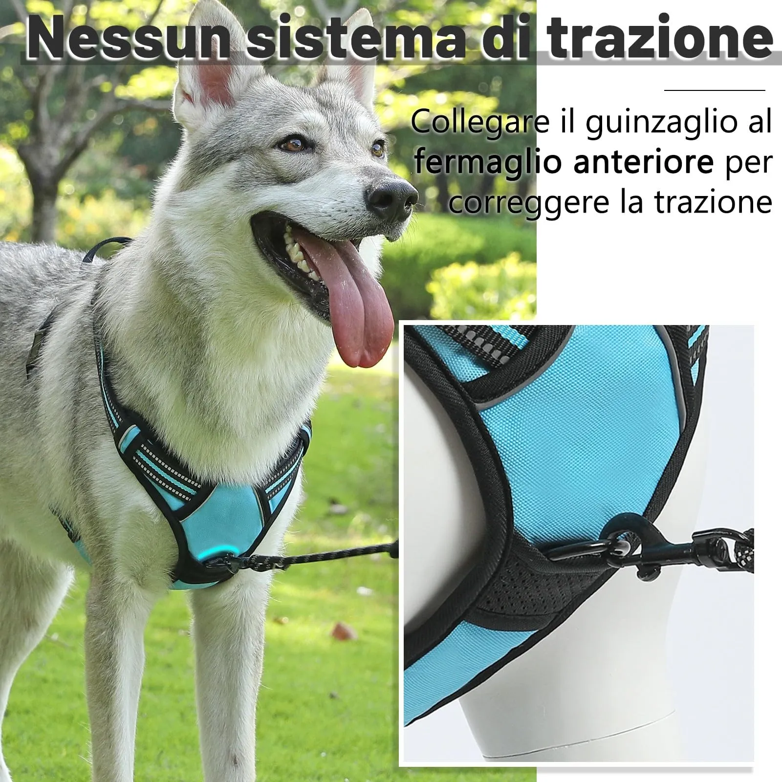 COMSLE Pettorina per Cani Anti Tiro Riflettente Regolabile con 2 Ganci in Metallo, Blu, XL - immagine 5