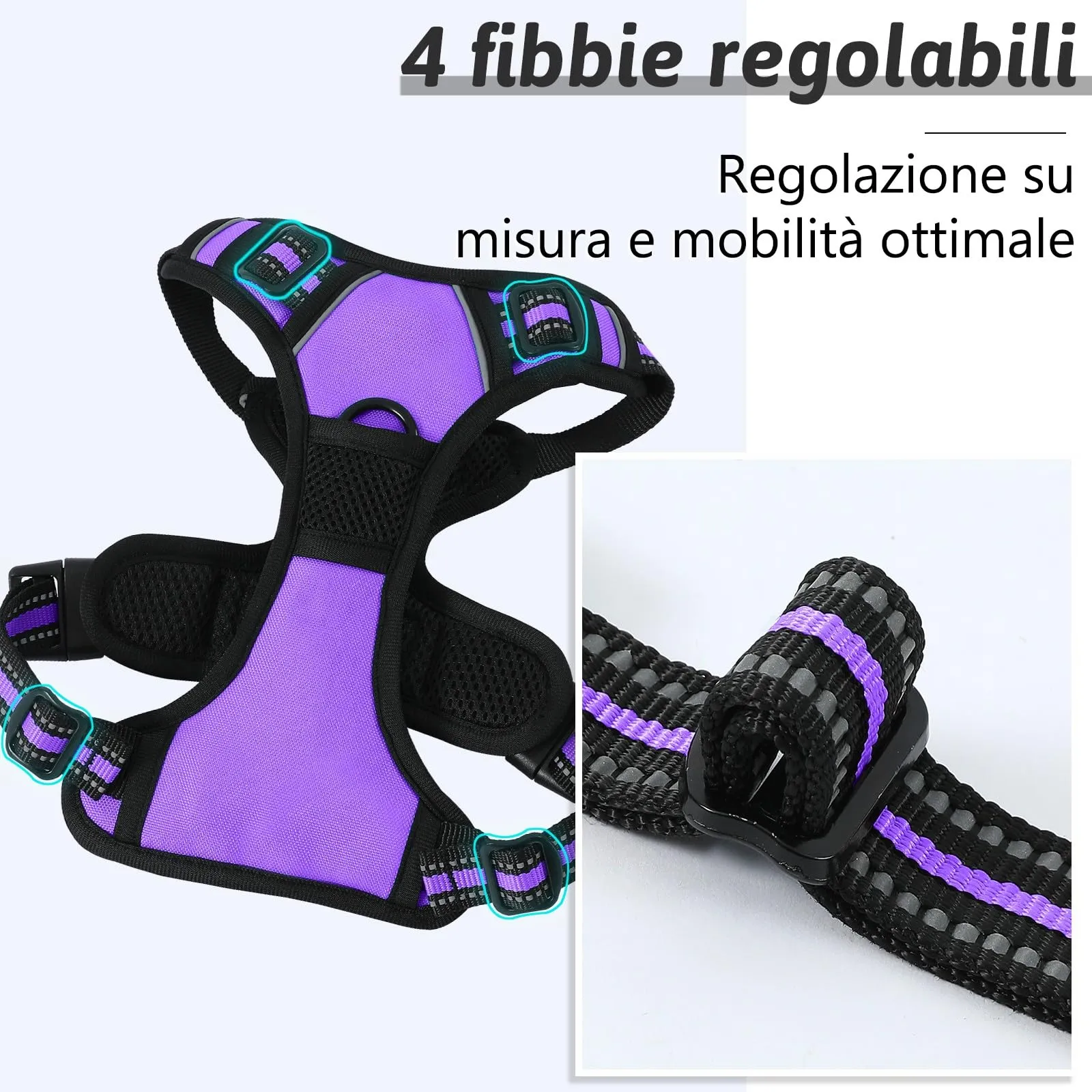 COMSLE Pettorina per Cani Anti Tiro Riflettente, Imbracatura Regolabile con 2 Ganci in Metallo, Viola, S - immagine 4