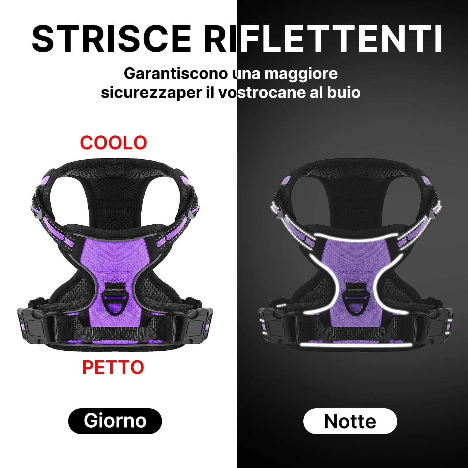 COMSLE Pettorina per Cani Anti Tiro Riflettente, Imbracatura Regolabile con 2 Ganci in Metallo, Viola, S - immagine 6