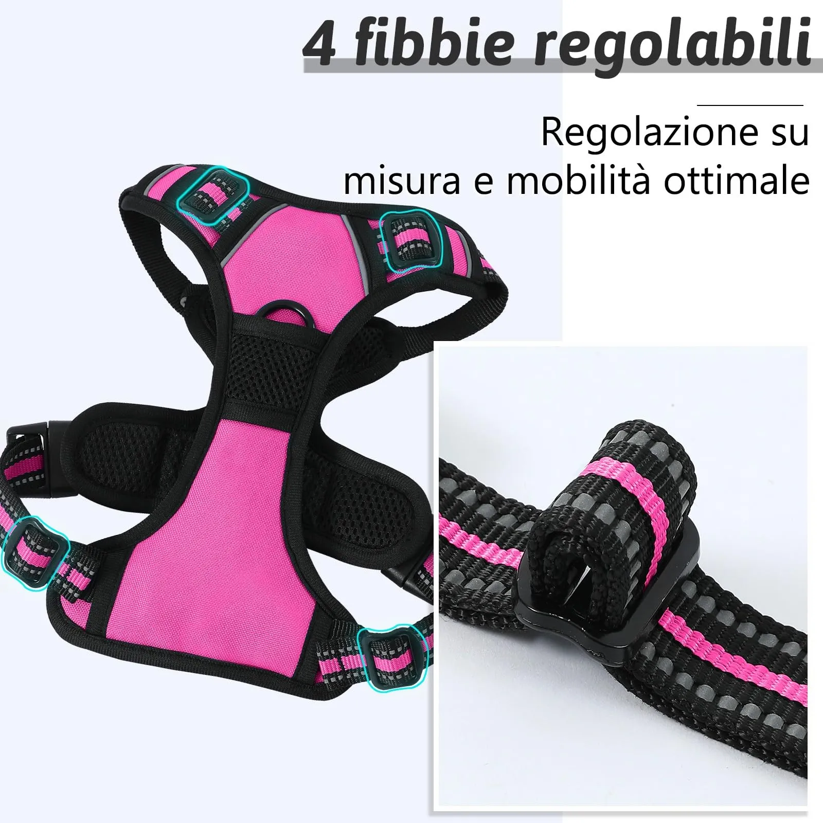 COMSLE Pettorina per Cani Anti Tiro Riflettente, Imbracatura Regolabile con 2 Ganci in Metallo, Rosa Rosso, S - immagine 4