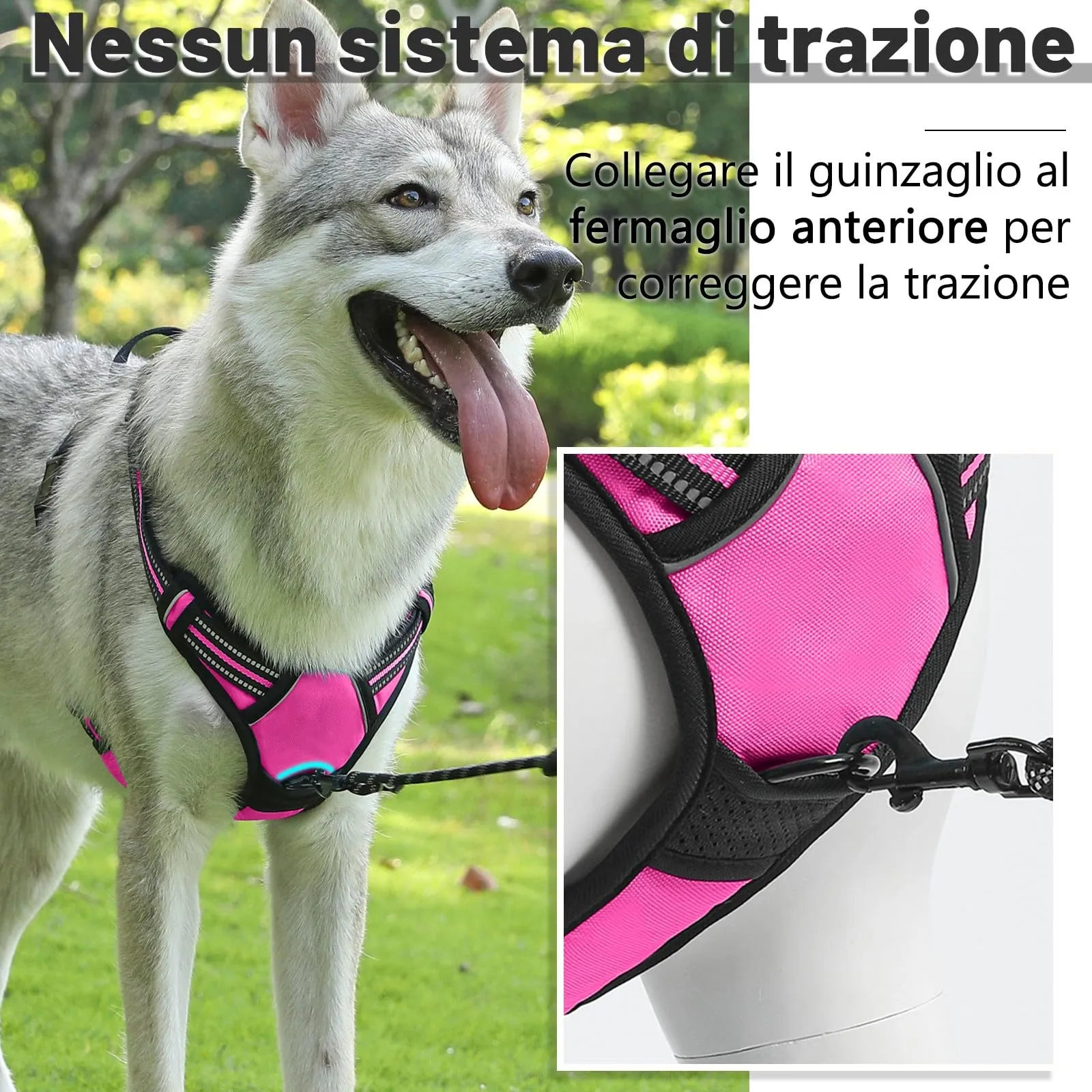 COMSLE Pettorina per Cani Anti Tiro Riflettente, Imbracatura Regolabile con 2 Ganci in Metallo, Rosa Rosso, S - immagine 5