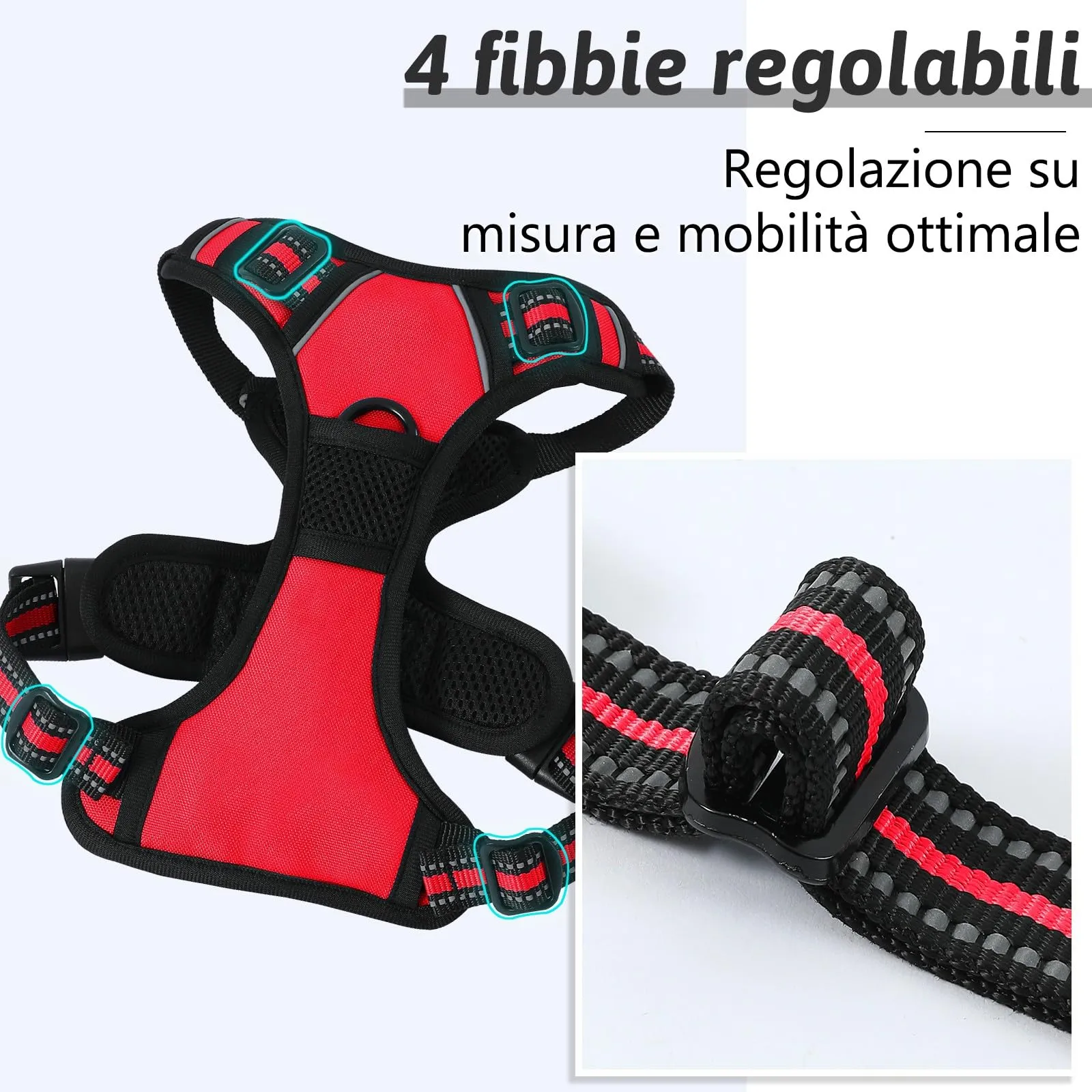 COMSLE Pettorina Cane Anti Tiro Riflettente Regolabile con 2 Ganci in Metallo (Rosso, L) - immagine 4