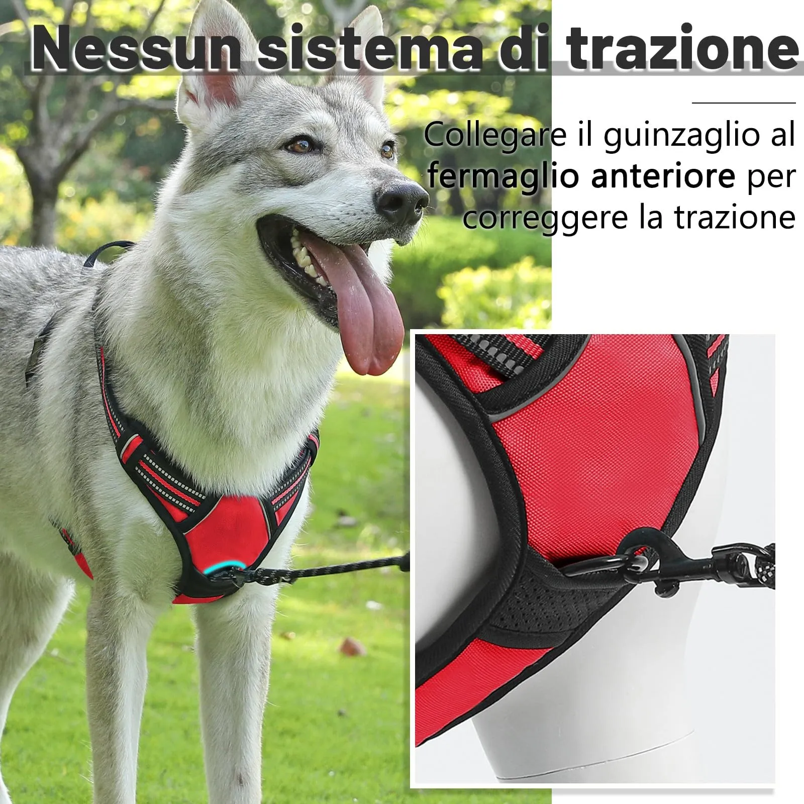 COMSLE Pettorina Cane Anti Tiro Riflettente Regolabile con 2 Ganci in Metallo (Rosso, L) - immagine 5