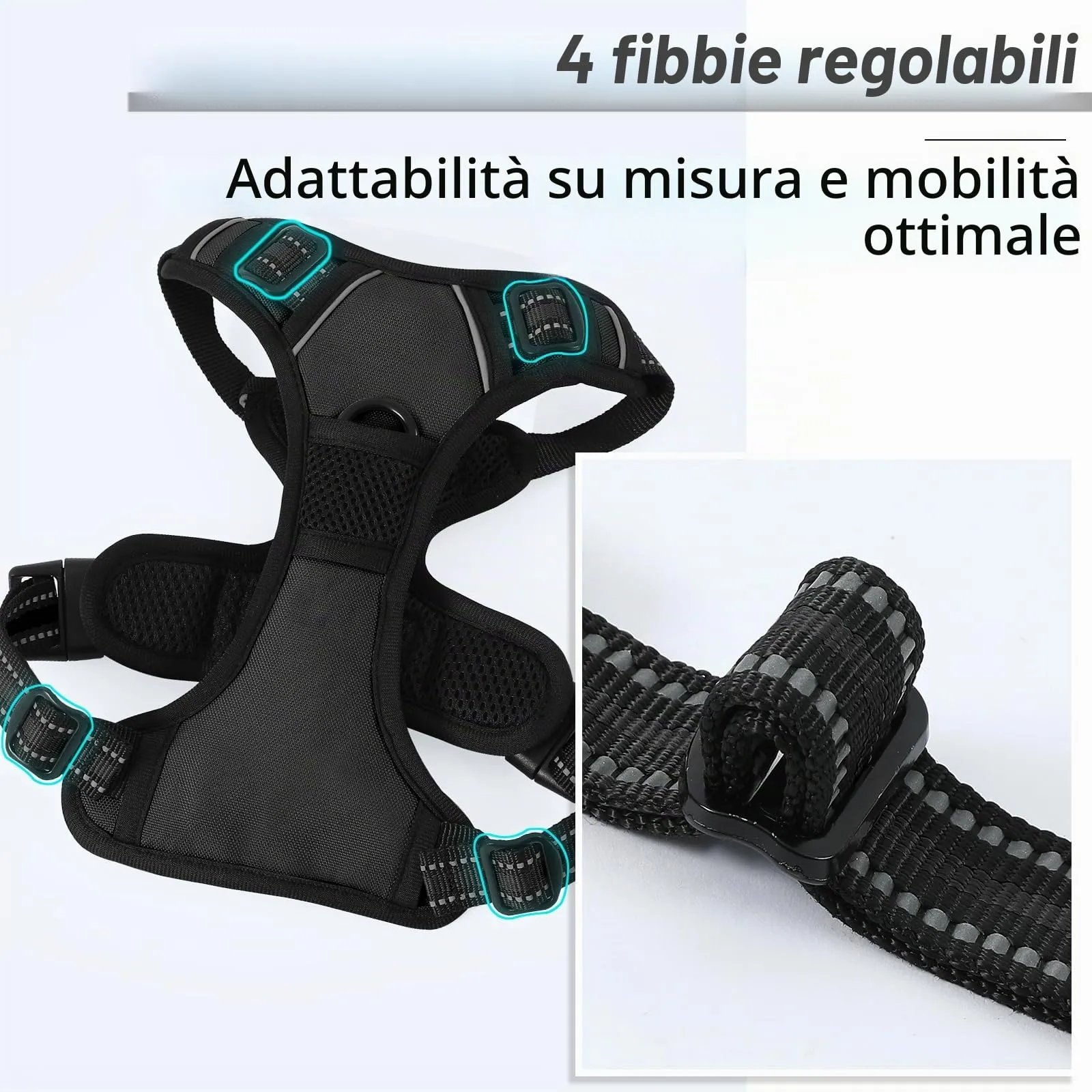 COMSLE Pettorina per Cani Anti Tiro Riflettente, Imbracatura Regolabile con 2 Ganci in Metallo per Addestramento e Corsa (Nero, XL) - immagine 4