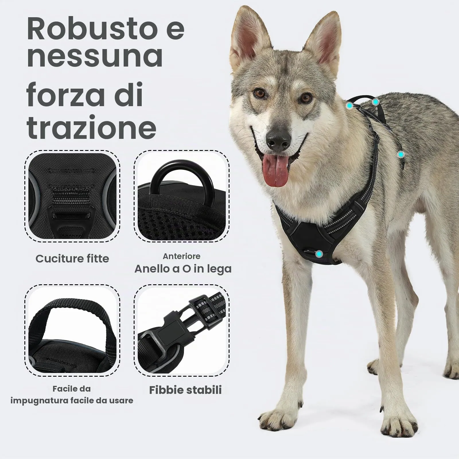 COMSLE Pettorina per Cani Anti Tiro Riflettente, Imbracatura Regolabile con 2 Ganci in Metallo (Nero, L) - immagine 3