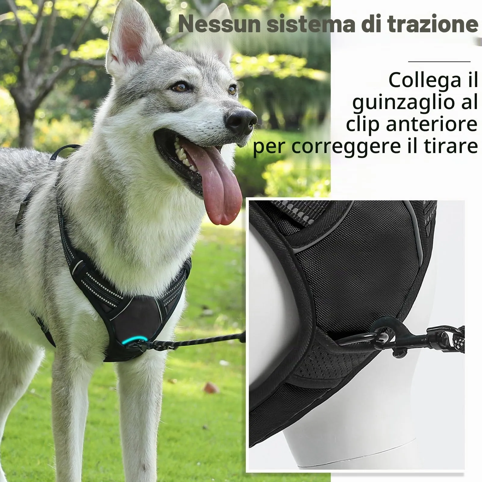 COMSLE Pettorina per Cani Anti Tiro Riflettente, Imbracatura Regolabile con 2 Ganci in Metallo (Nero, L) - immagine 5