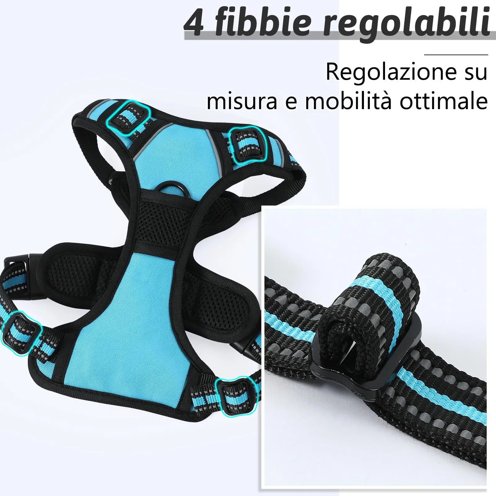 COMSLE Pettorina per Cani Anti Tiro Riflettente Regolabile con 2 Ganci in Metallo (Blu, M) - immagine 4